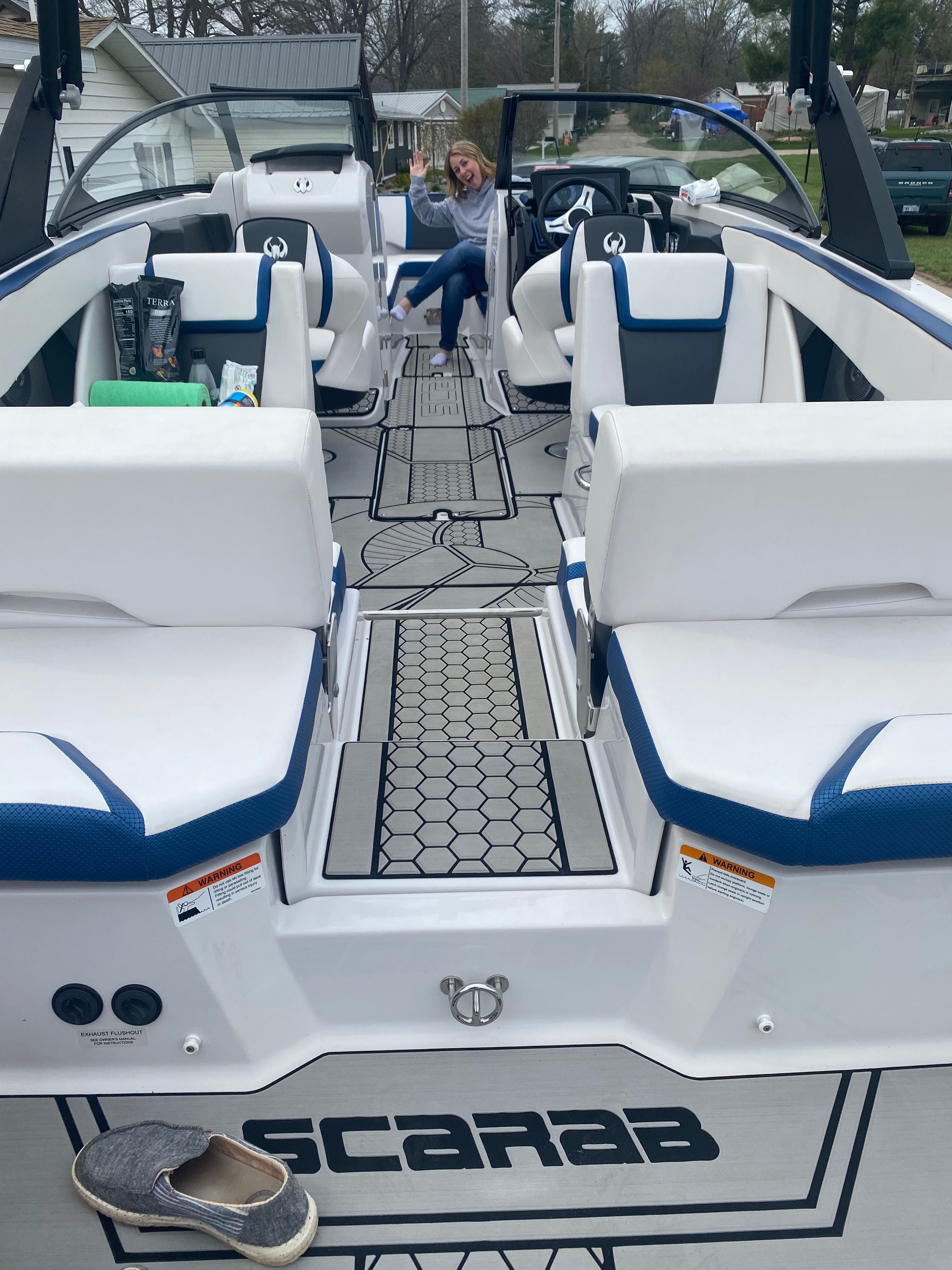 2018 Scarab 255 HOI with stylish interior and comfortable seating.