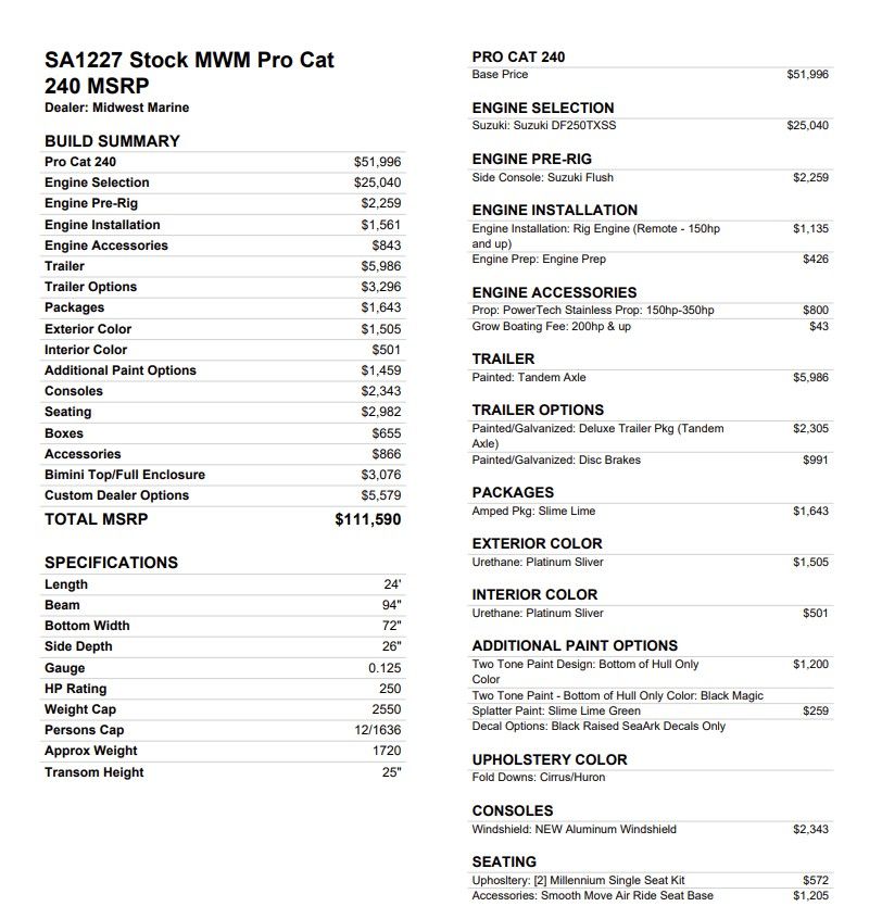 2027 SeaArk Pro Cat 240 - 2