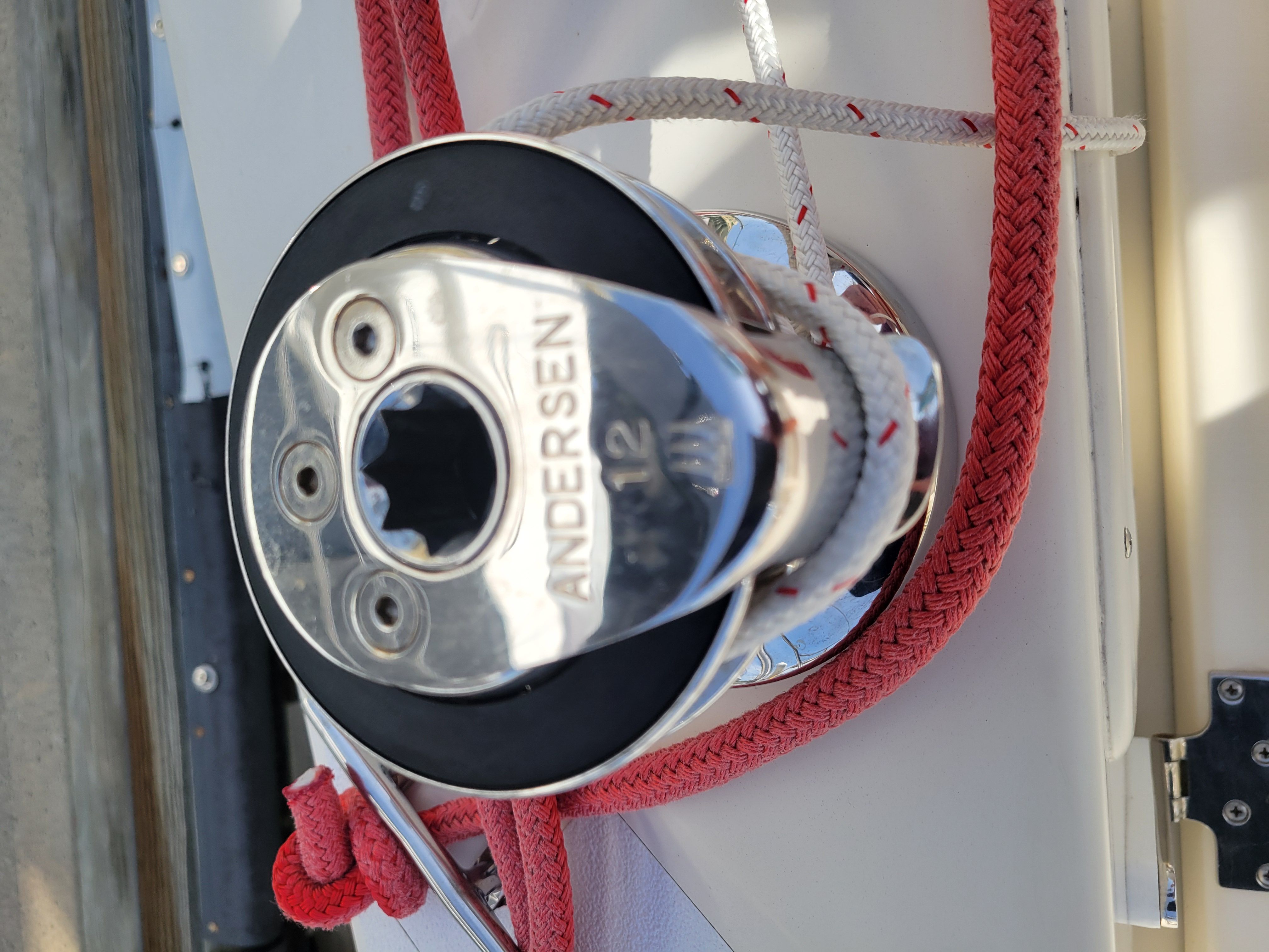 Close-up of an Andersen winch on a Hake Seaward 26 RK boat.