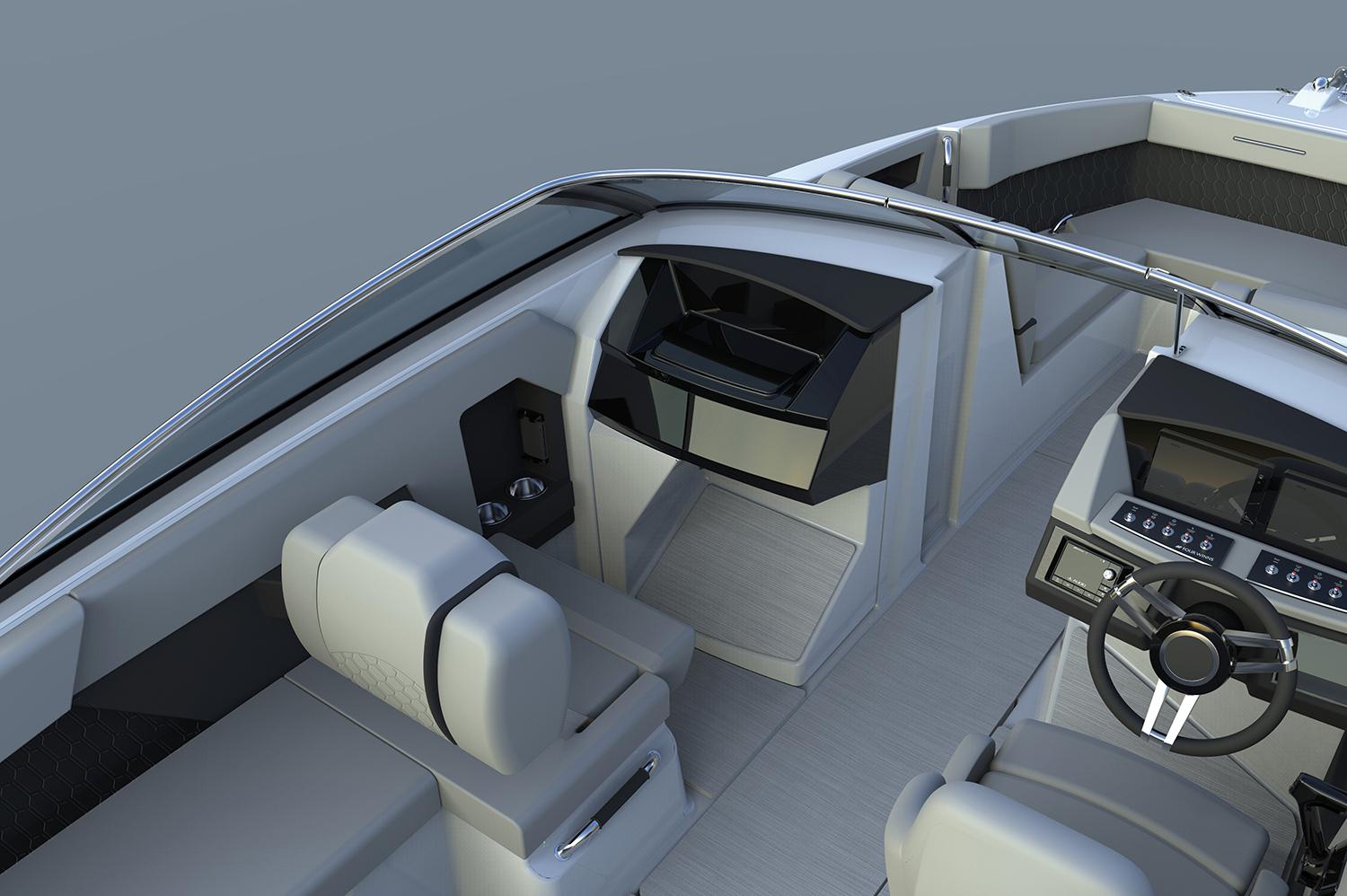 Manufacturer Provided Image: 2025 Four Winns H6 OB boat interior with modern dashboard and seating.