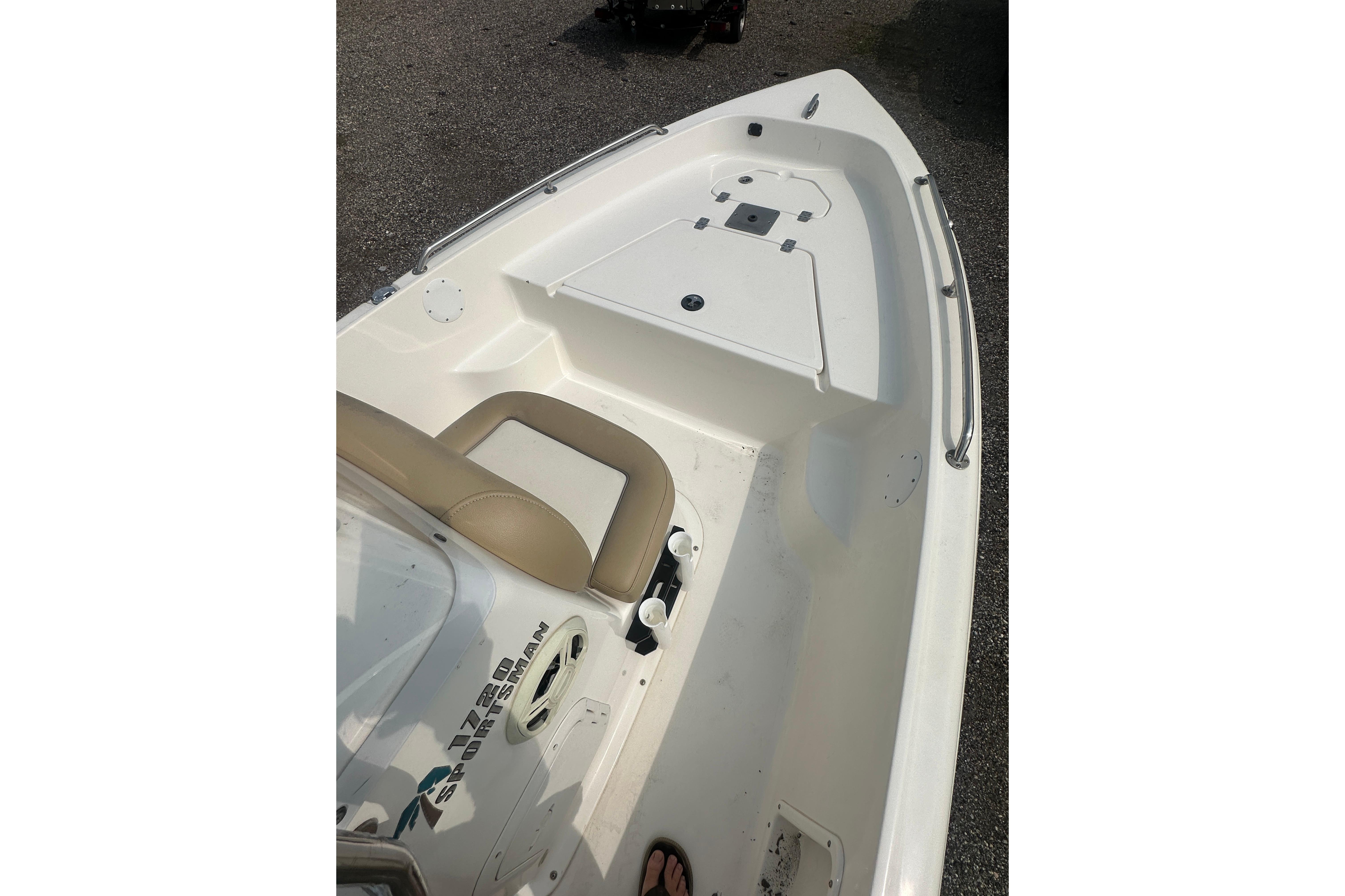2018 Key West 1720 Center Console boat interior with seating and storage.