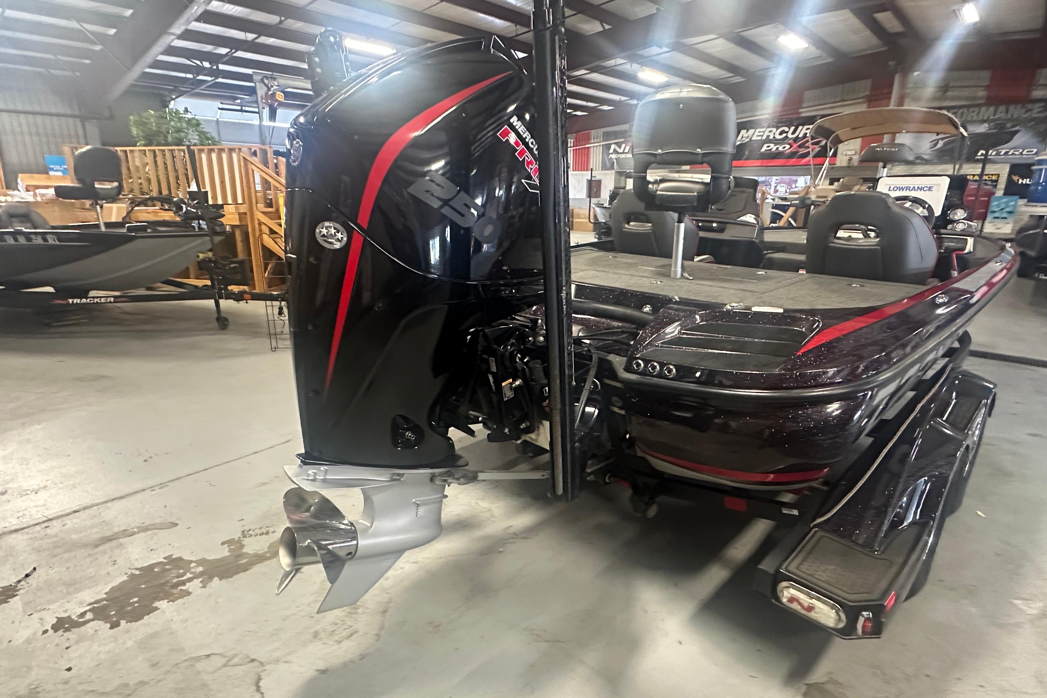 2022 Nitro Z20 Pro boat with powerful engine in showroom setting.