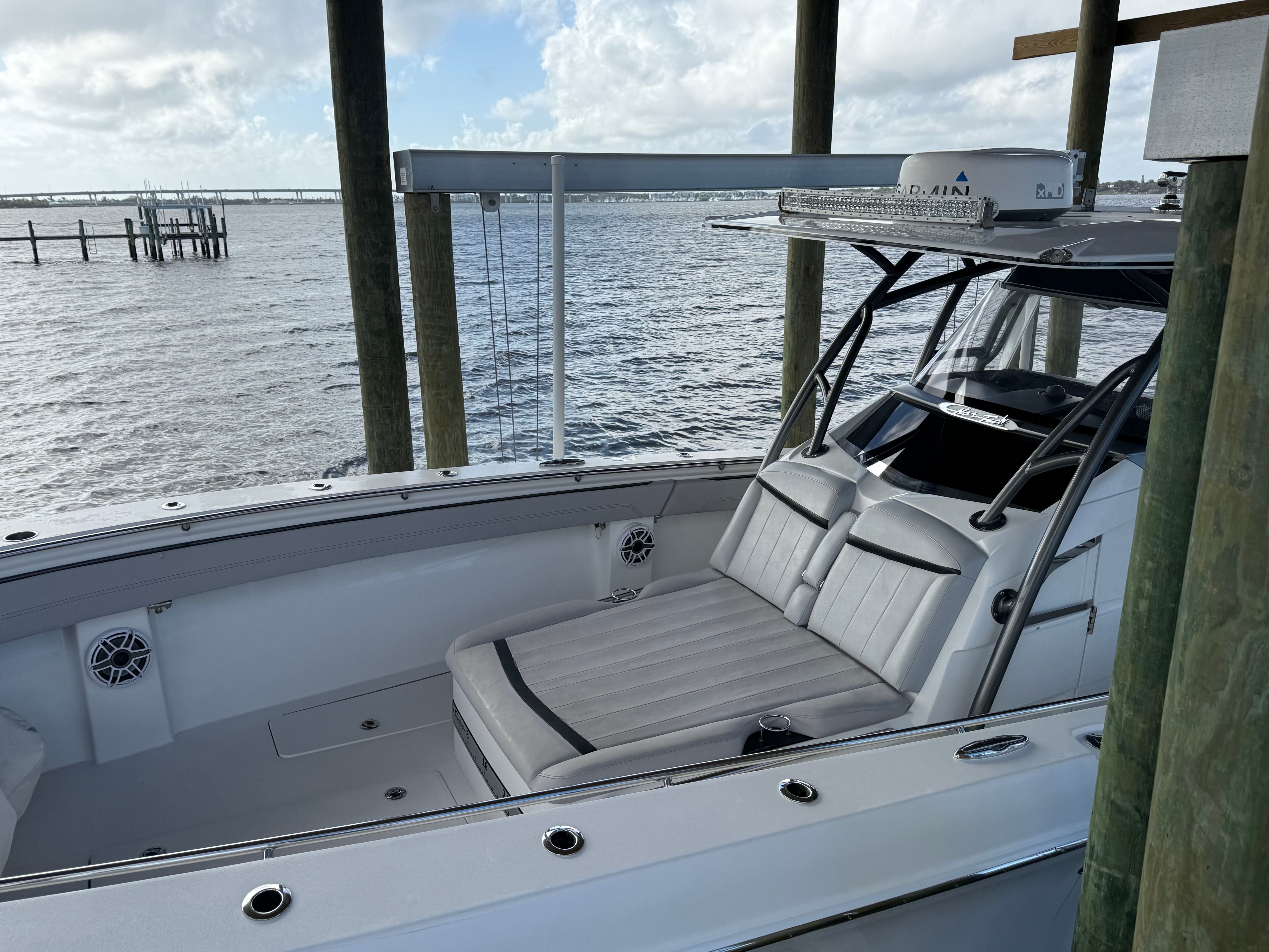 2018 Nor-Tech 392 Super Fish boat at dock.