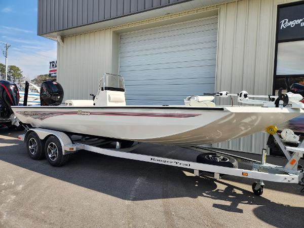 2025 Ranger RB200 boat on trailer, parked outside a building.