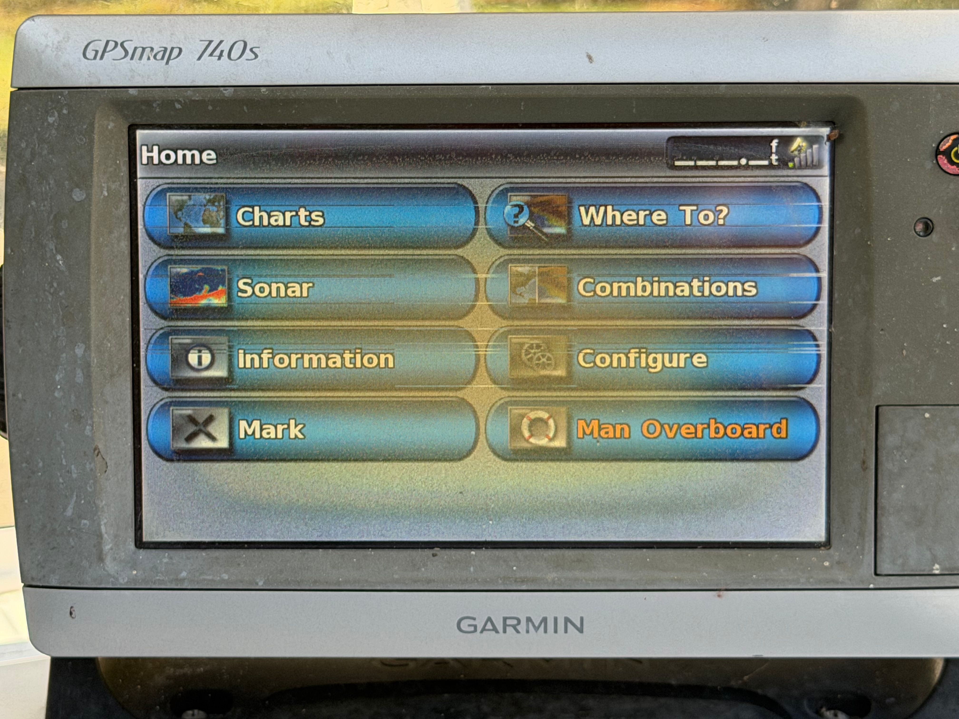 Garmin GPSmap 740s display with navigation options on Skeeter ZX2200, year 1999.