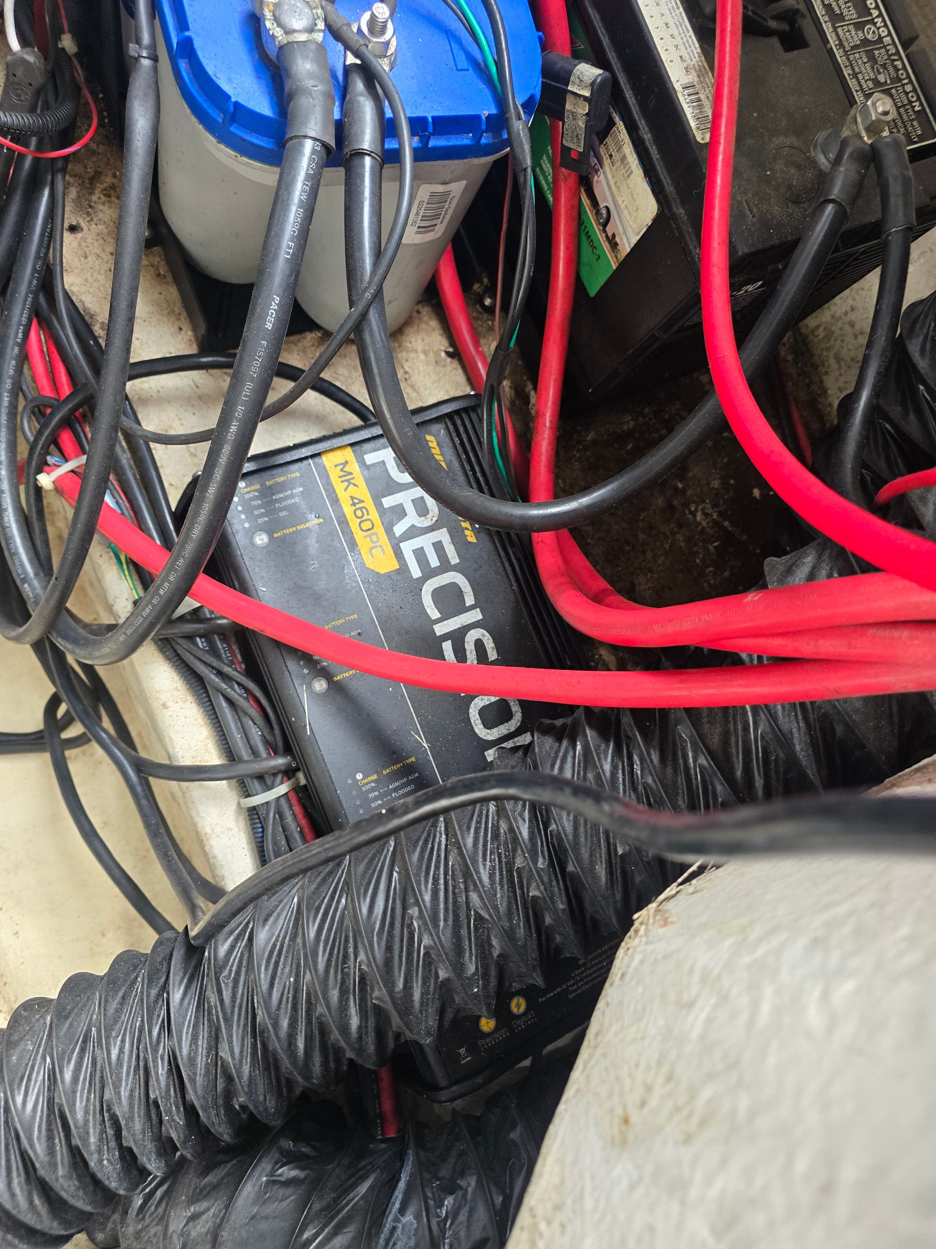 Boat electrical system with batteries and cables in 2016 Hurricane SD 2200.