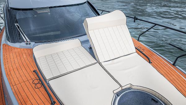 Luxurious sun deck of Hanover 415 boat, year 2026.