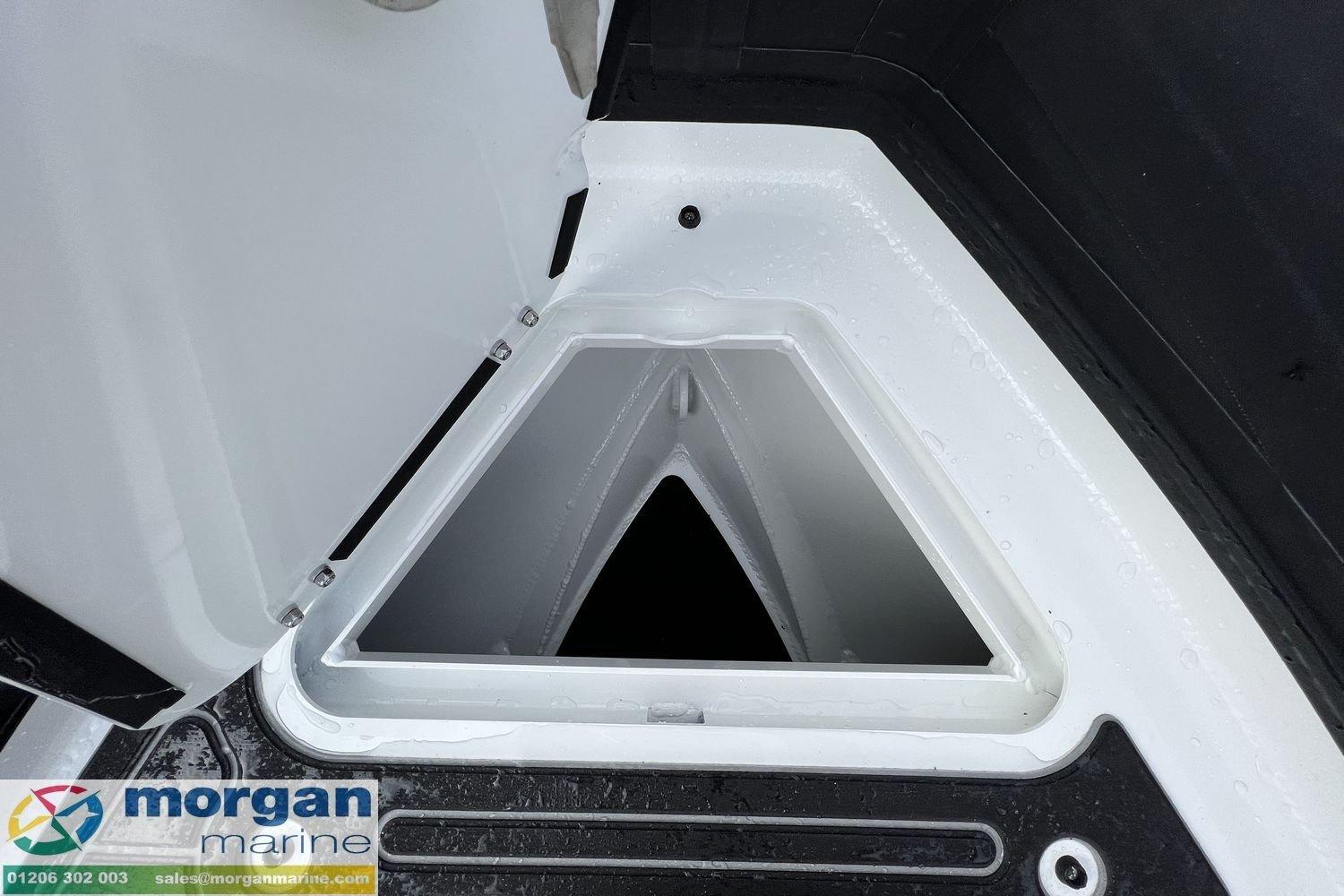 2023 Highfield SP 660 boat storage compartment, Morgan Marine branding visible.