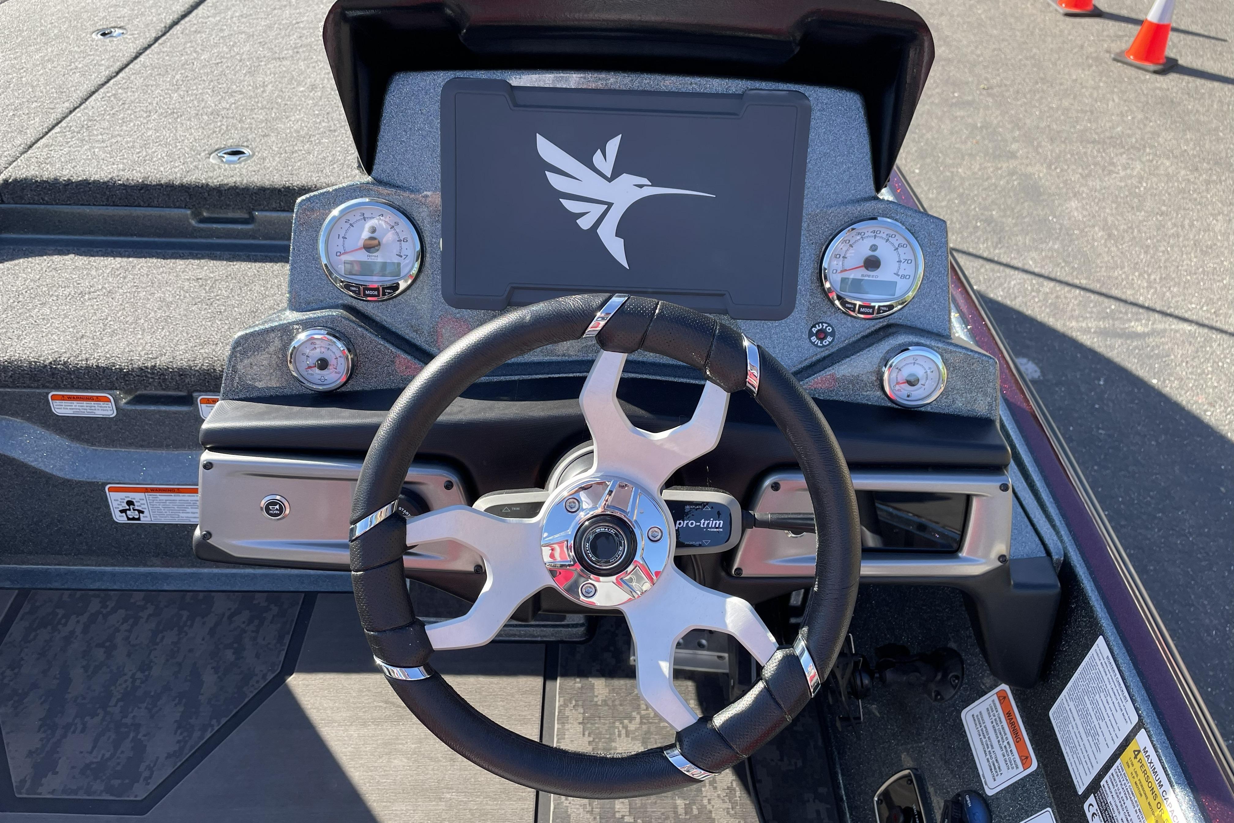 Steering console of 2026 Nitro Z20 XL boat with modern dashboard and controls.