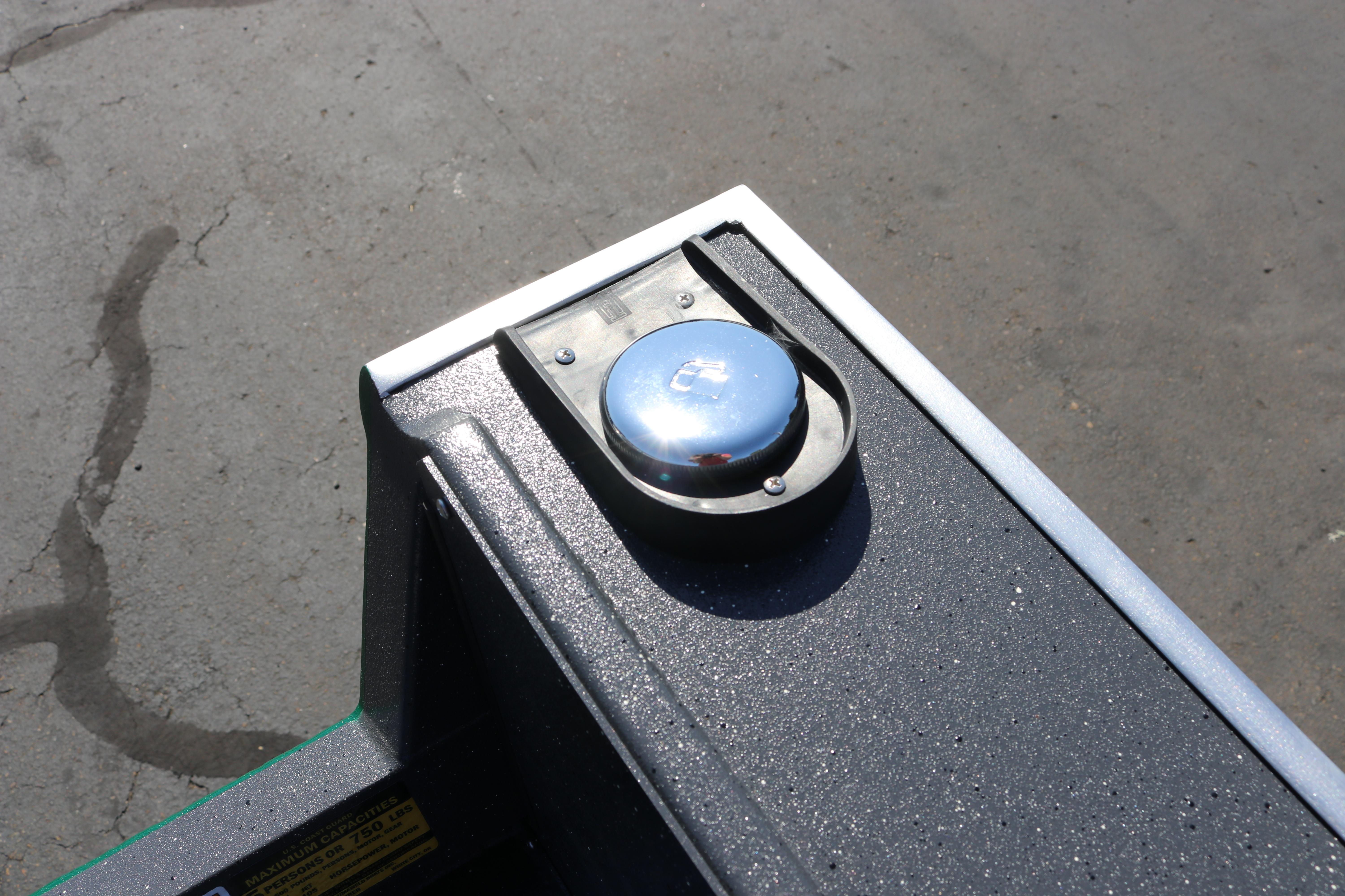 Fuel cap on 2026 Alumaweld Adventurer 20 boat, close-up view.