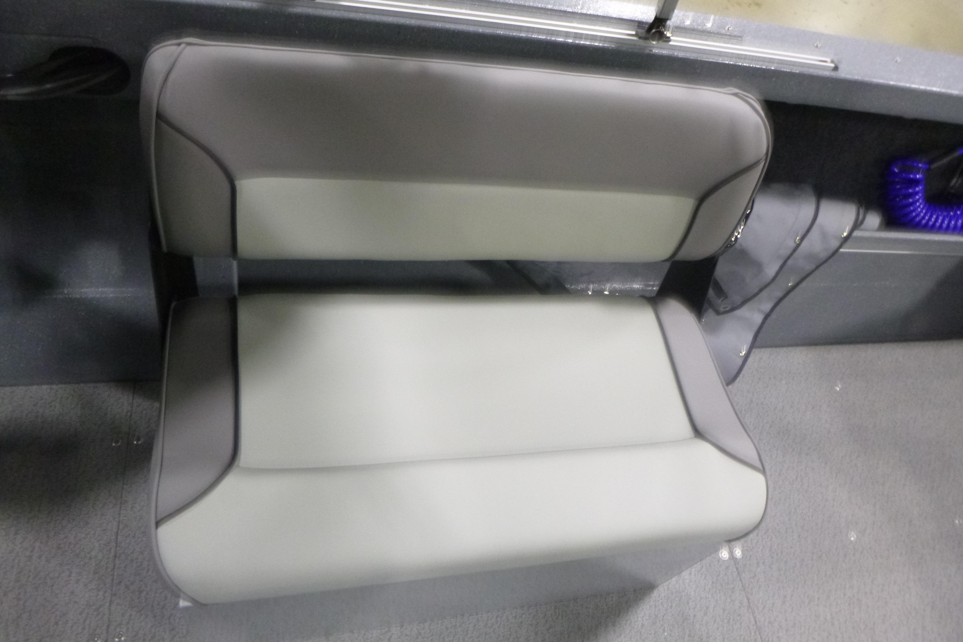 Gray seating in KingFisher 2025 Falcon boat, 2026 model.