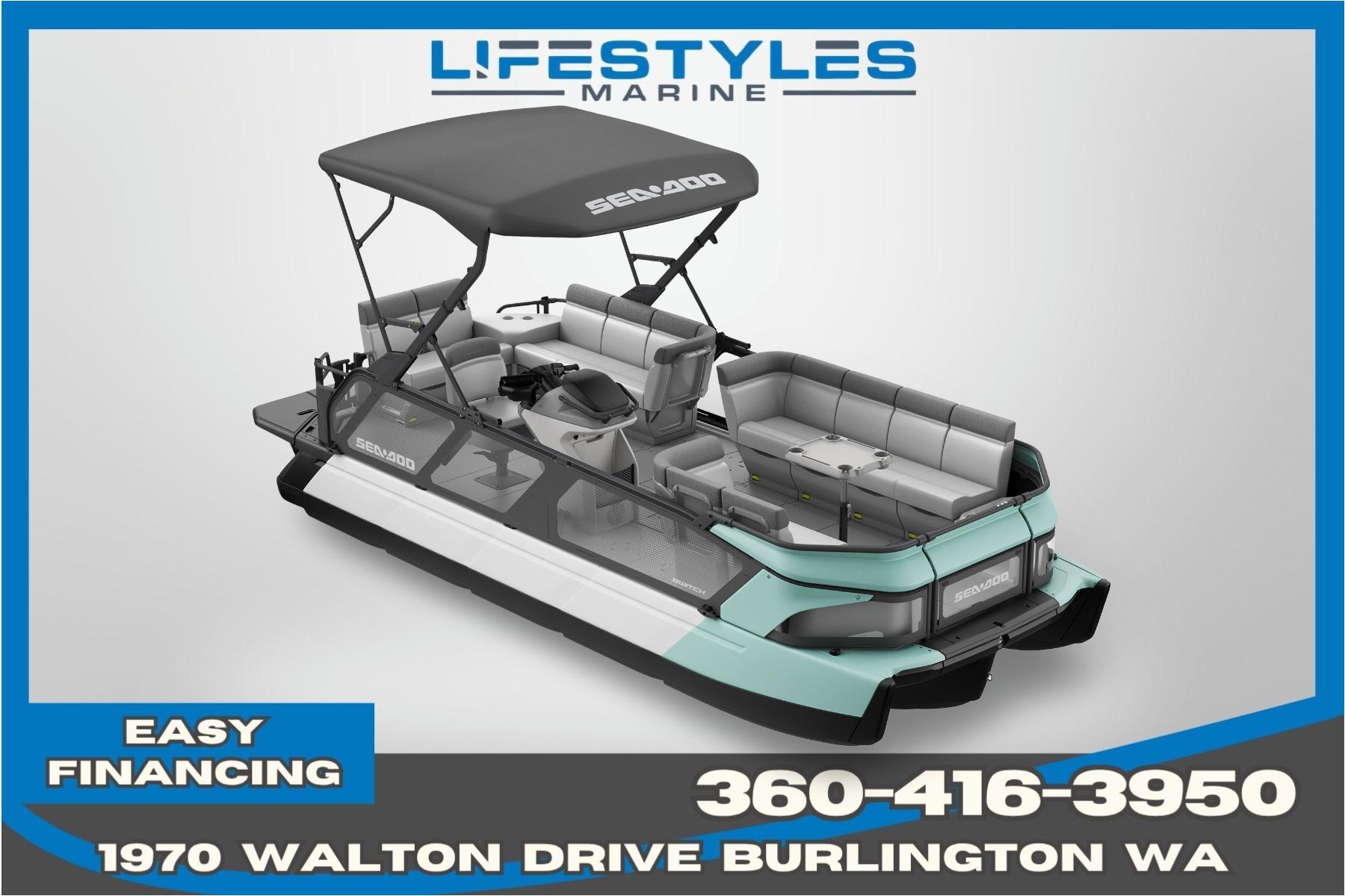 2026 Sea-Doo Switch Cruise 21 pontoon boat, available at Lifestyles Marine, Burlington WA.