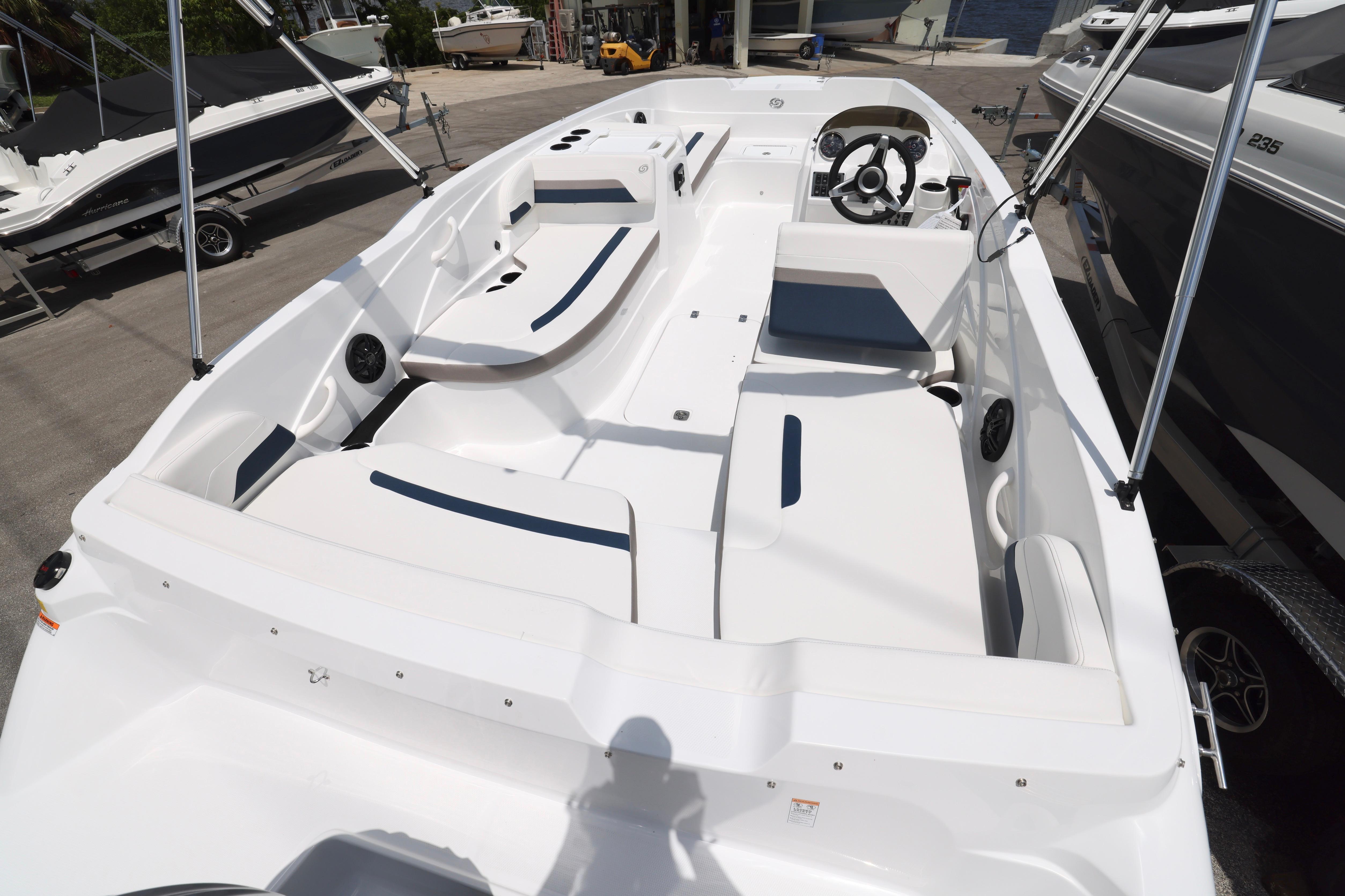2026 Hurricane SunDeck Sport 205 OB boat interior with spacious seating and modern design.