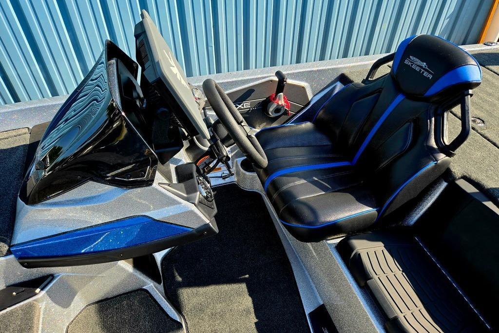2026 Skeeter ZXE20 boat cockpit with modern steering and seating design.