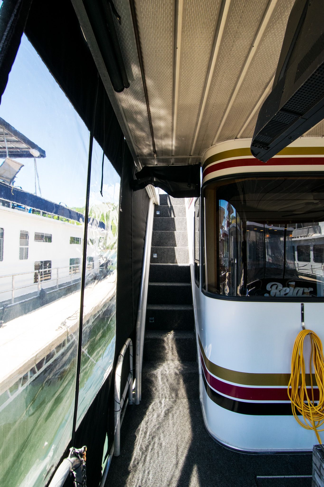 Interior view of a 2003 Lakeview 16x70 houseboat.