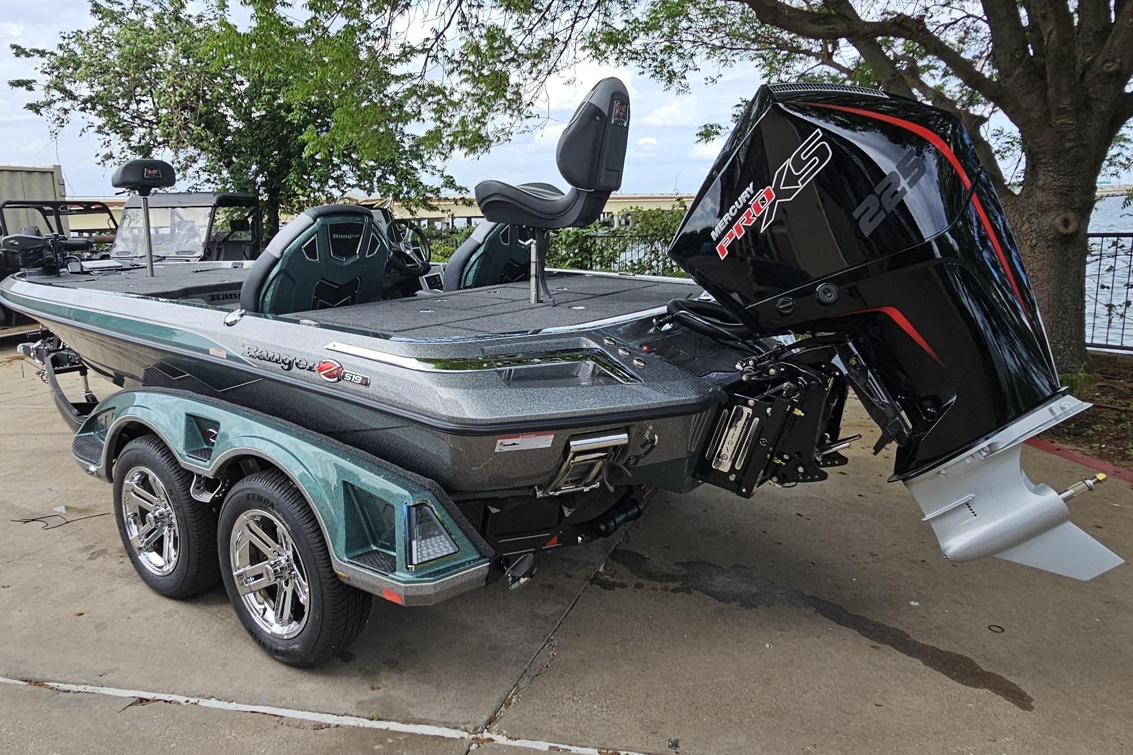 2026 Ranger Z519R Cup-Equipped boat with Mercury Pro XS engine, parked on a trailer.