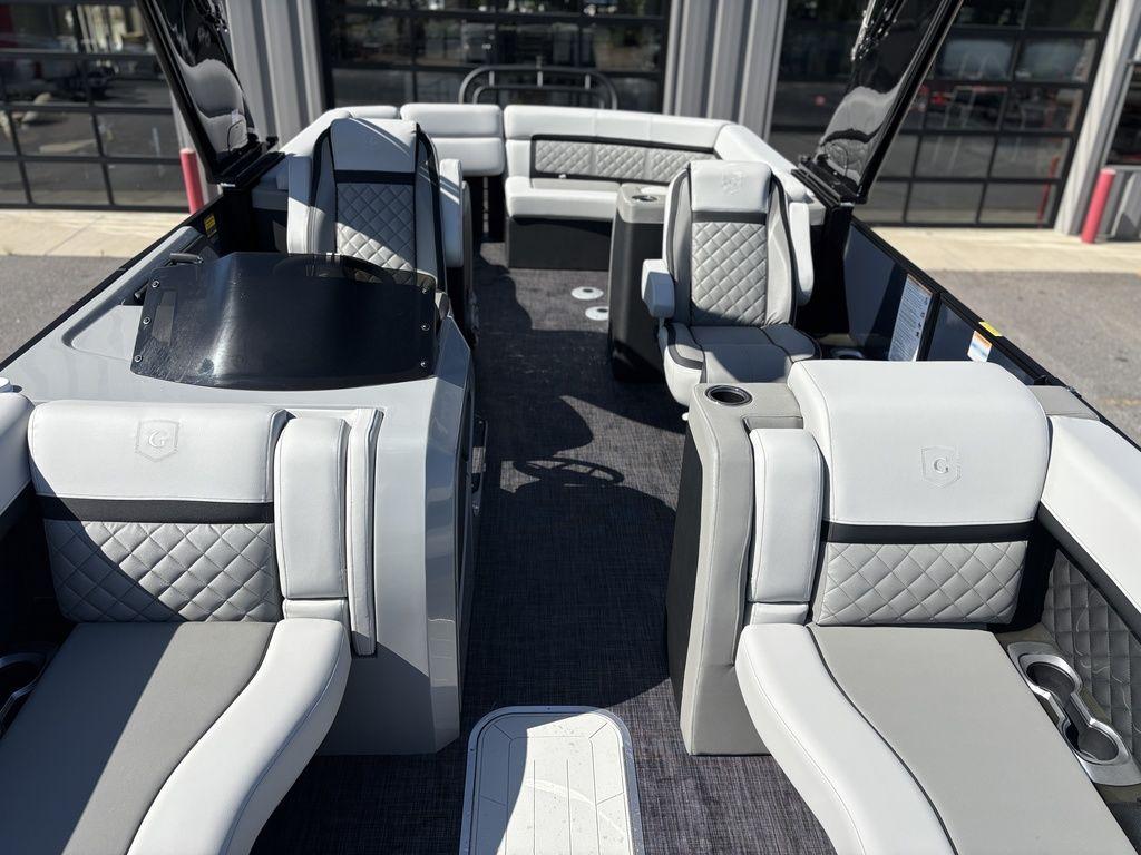 2026 Godfrey AquaPatio 255 ULC pontoon boat interior with luxurious seating and modern design.