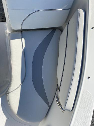 2019 Caravelle 19 EBo Bowrider interior seating, white and gray upholstery.