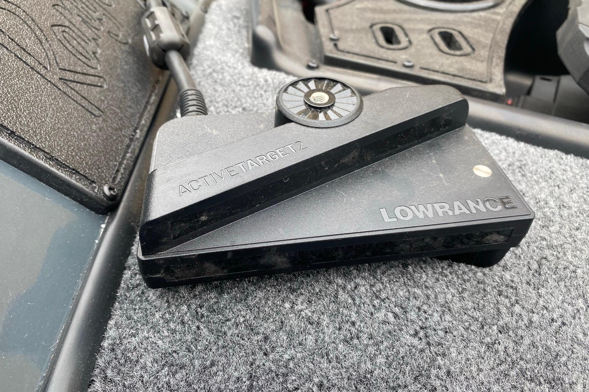 Lowrance ActiveTarget 2 sonar device on 2026 Ranger RT178 boat deck.