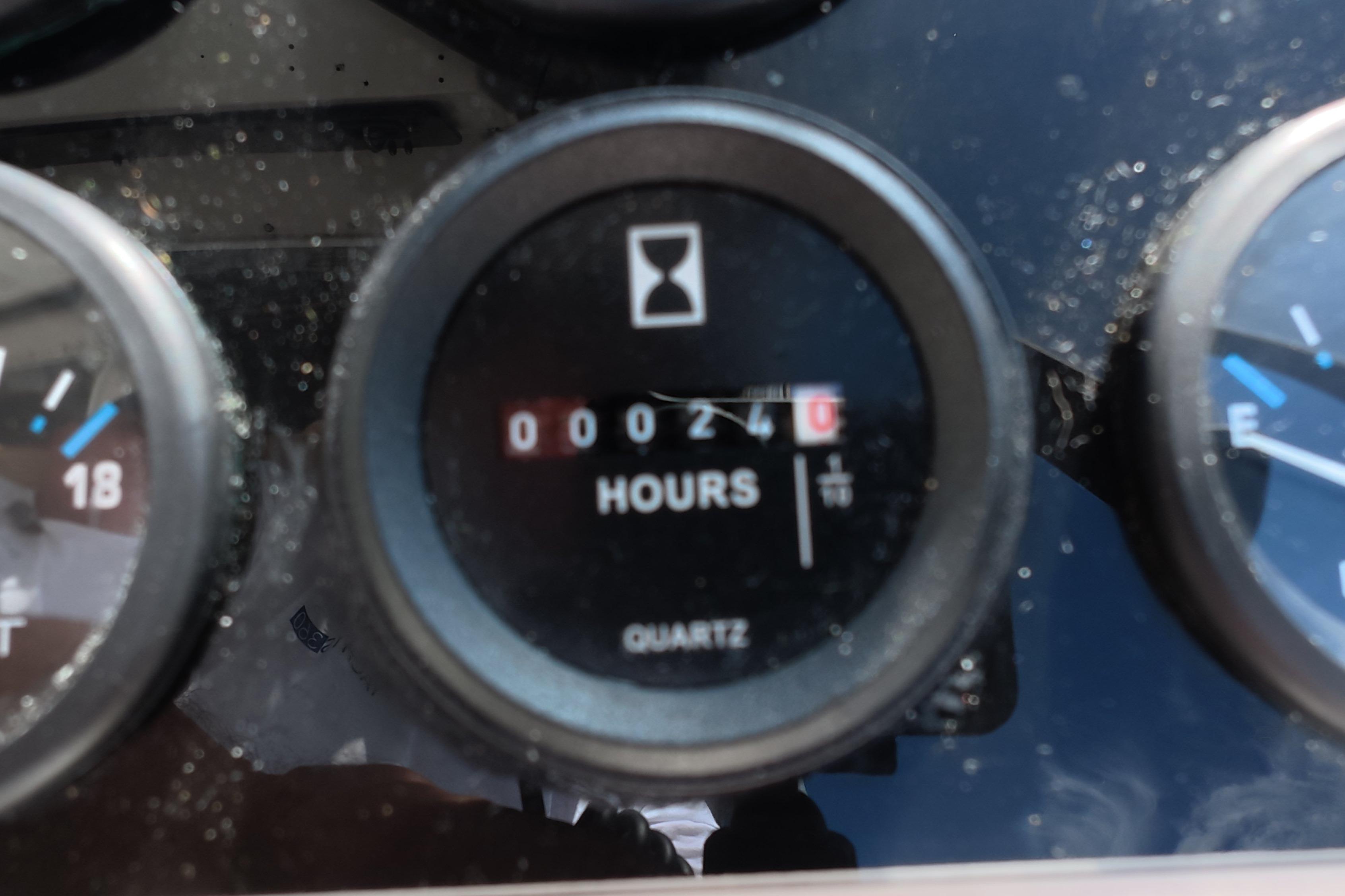 Hour meter showing 240 hours on 1992 Luhrs 300 Tournament boat dashboard.