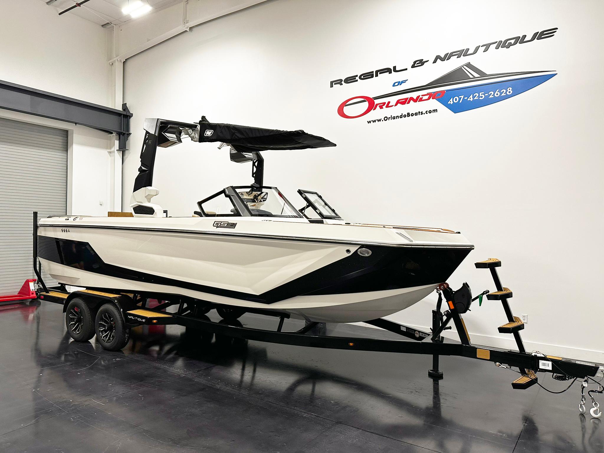 2026 Nautique GS24 boat on trailer in showroom, Regal & Nautique of Orlando.