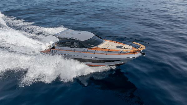 Modern Hanover 415 yacht cruising on open sea, 2025 model.