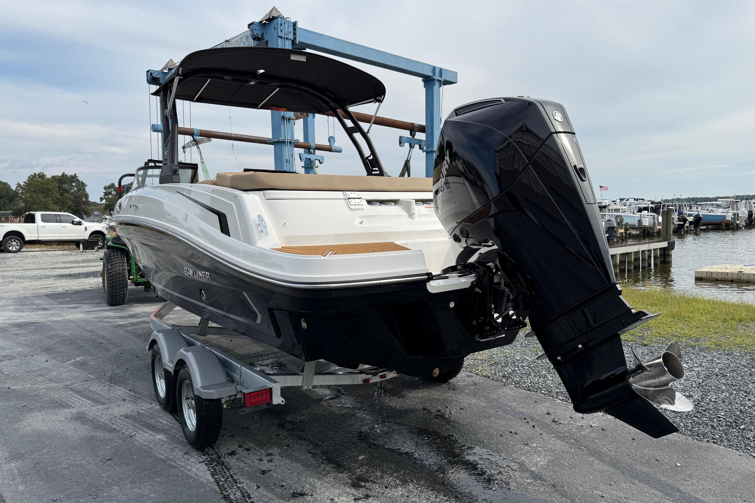 2026 Bayliner VR6 Bowrider OB on trailer, featuring sleek design and powerful outboard motor.