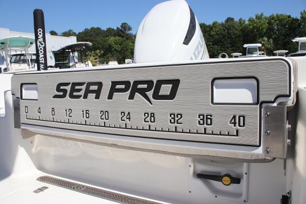 2023 Sea Pro 239 Center Console boat with integrated measuring board.