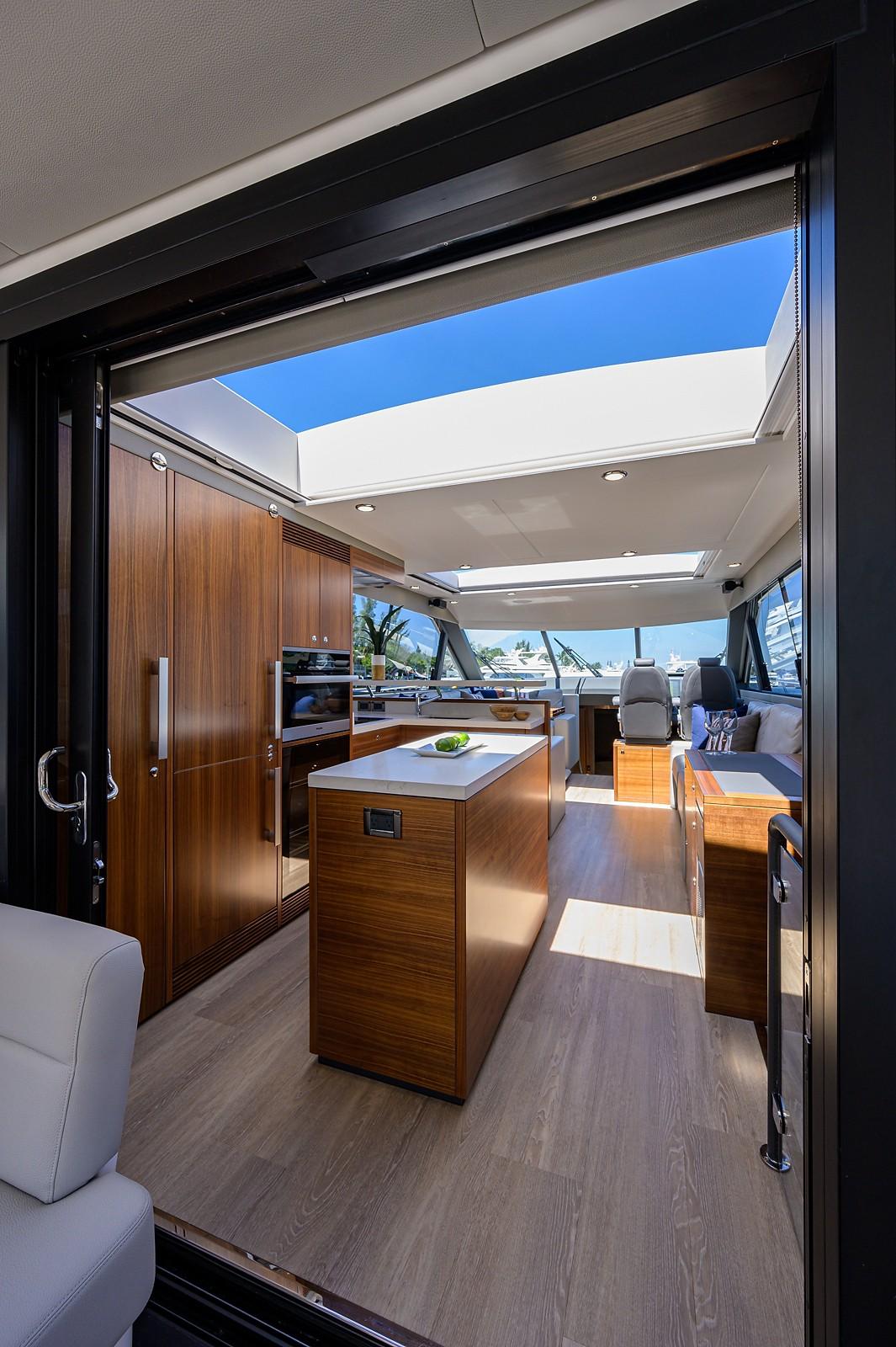 Interior of 2020 Maritimo X60 yacht with modern design.