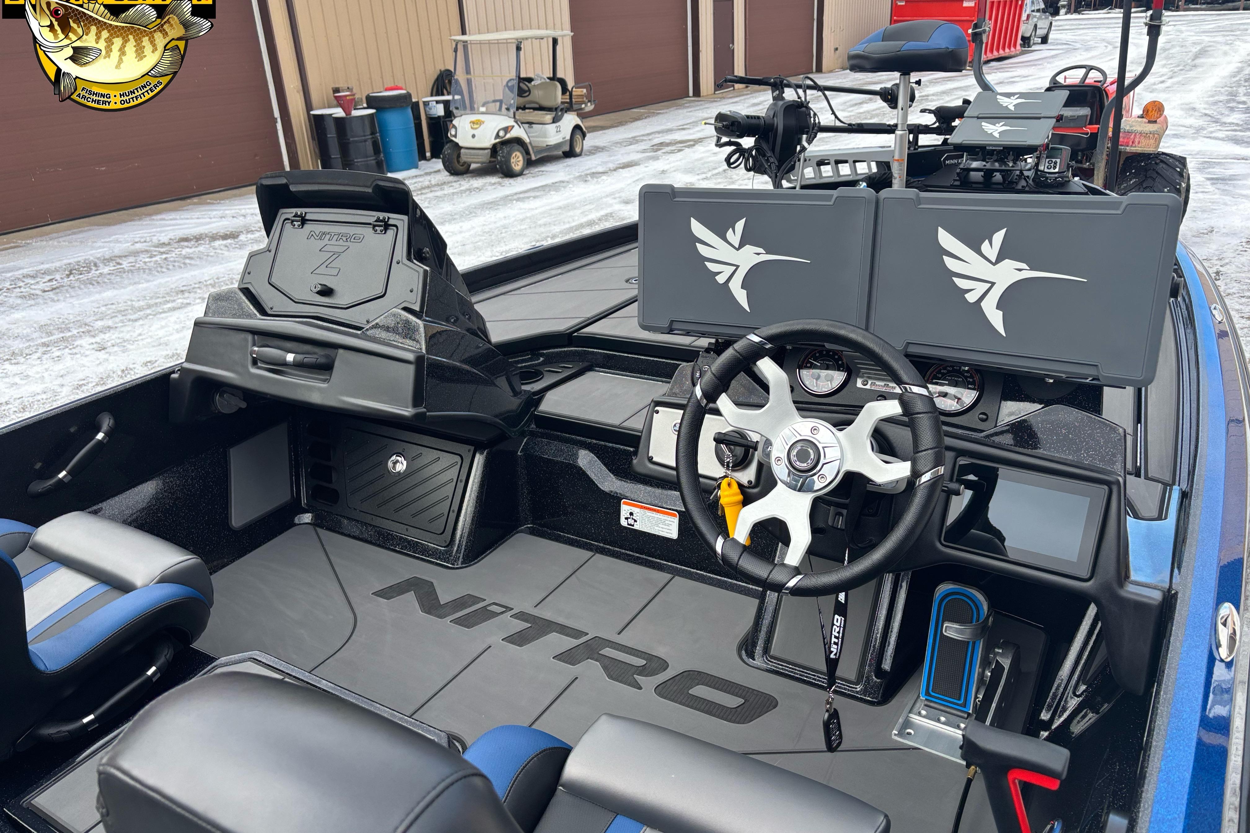 2026 Nitro Z21 XL boat interior with advanced dashboard and steering wheel.