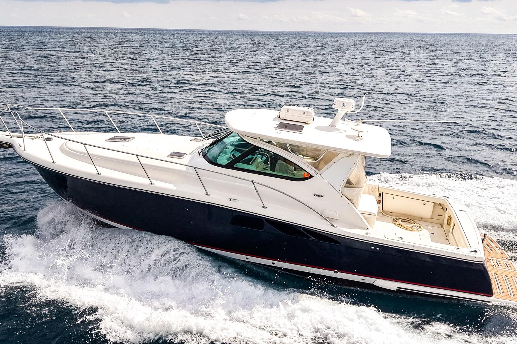 2005 Tiara Yachts 3800 Open cruising on the ocean, showcasing sleek design and performance.