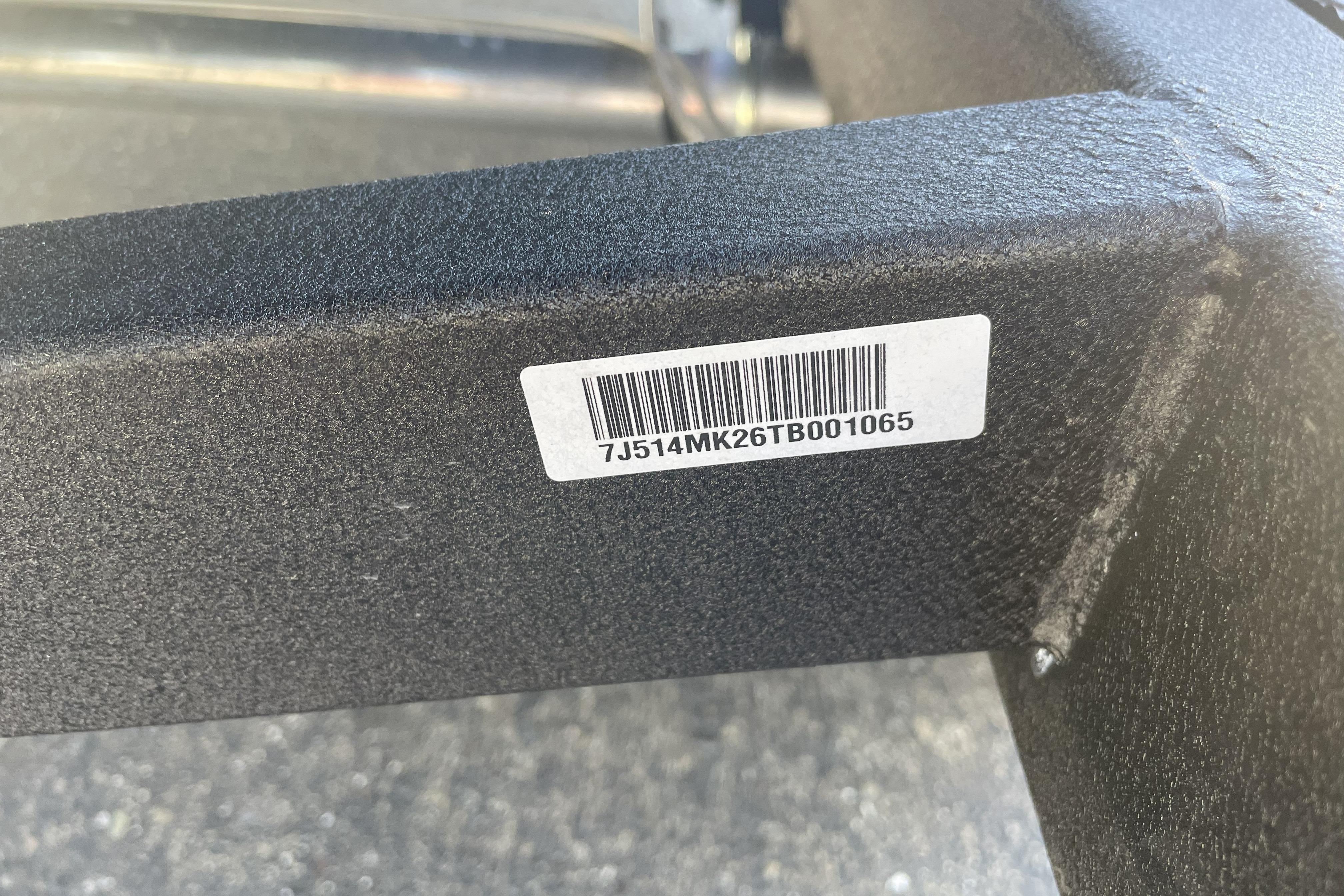 Barcode on 2026 Nitro Z19 XL boat trailer frame.