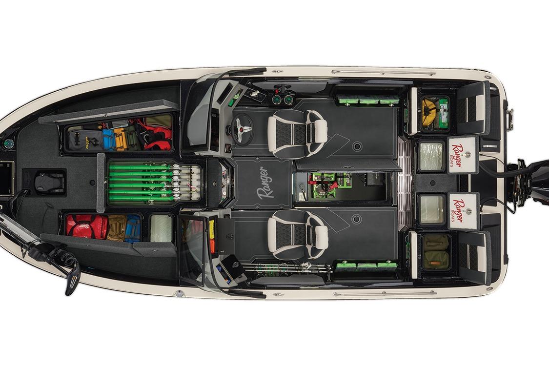 Manufacturer Provided Image: Top view of 2026 Ranger 620xFS Pro boat interior with organized storage compartments.