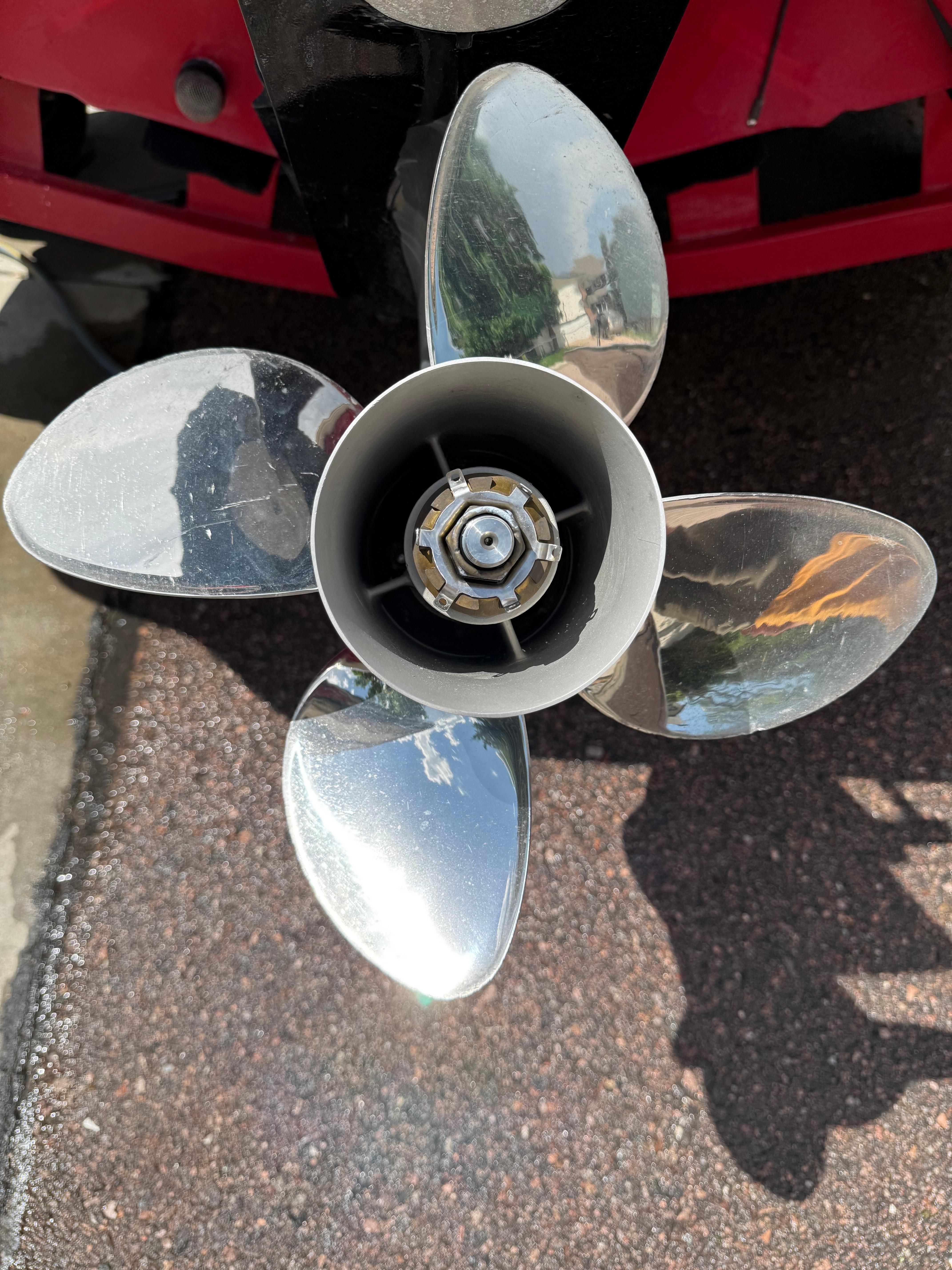 Close-up of a shiny boat propeller, Tahoe 216 WT, 2011.