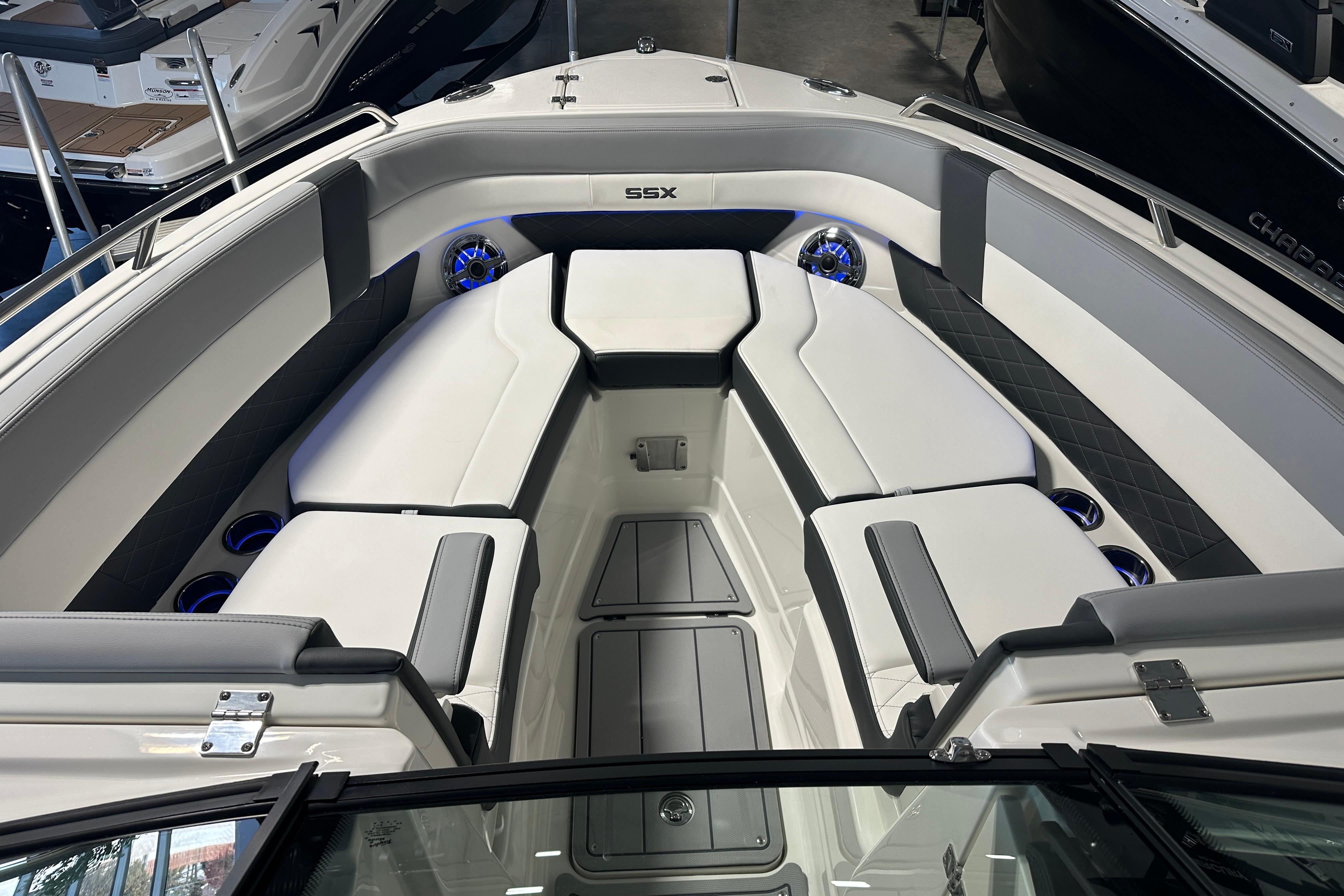 Interior of Chaparral SSX 8 boat, model year 2026.