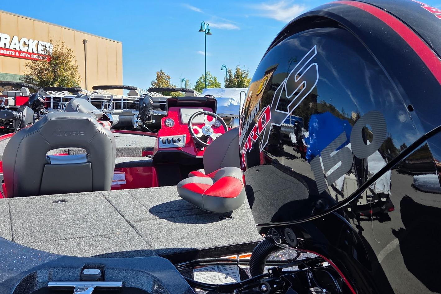 2026 Nitro Z18 Pro boat with Mercury Pro XS 150 engine at dealership.