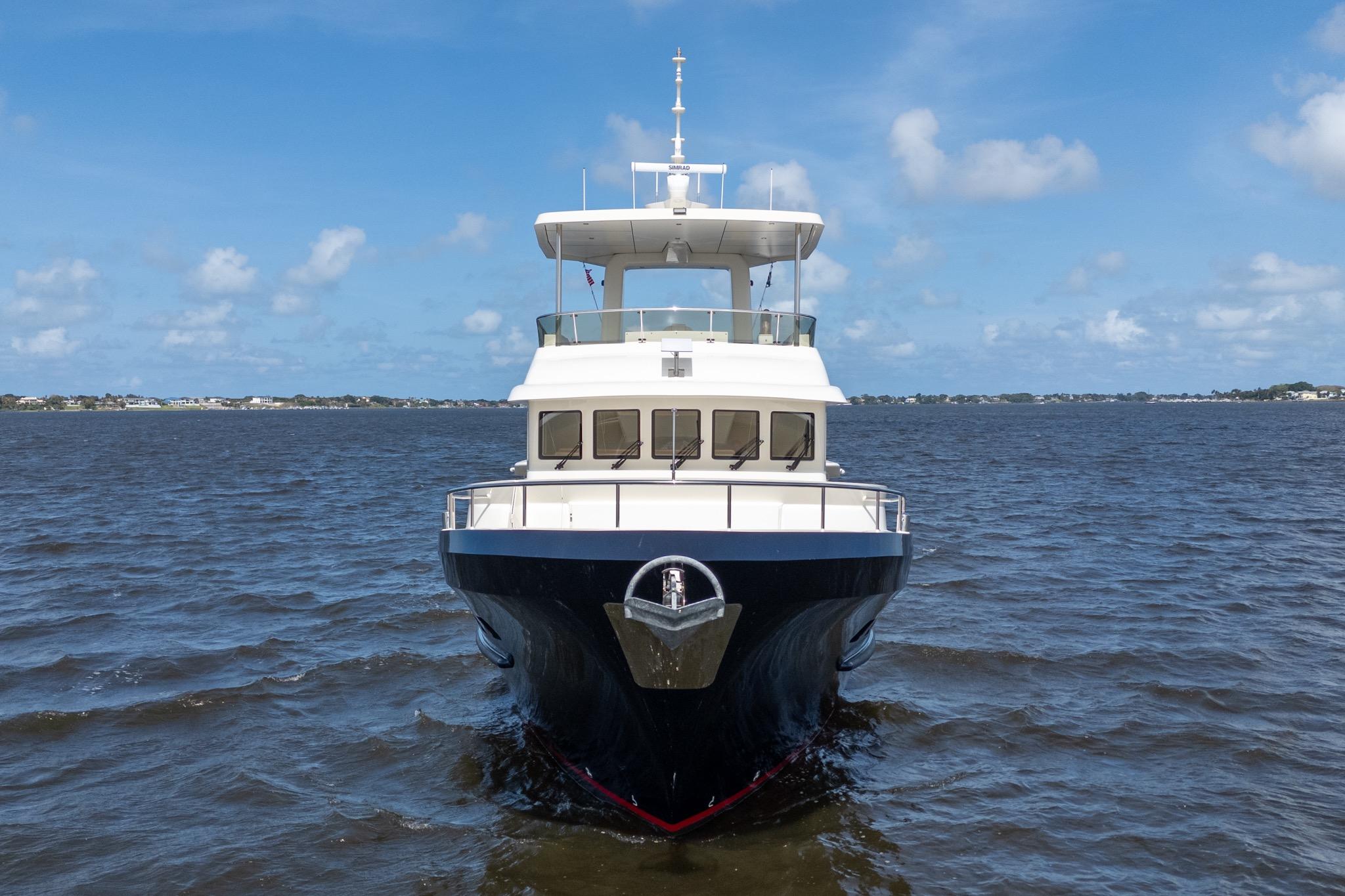 Front view of 2022 Jachtbouw De Alm Alm Trawler Delfino 64 on open water.