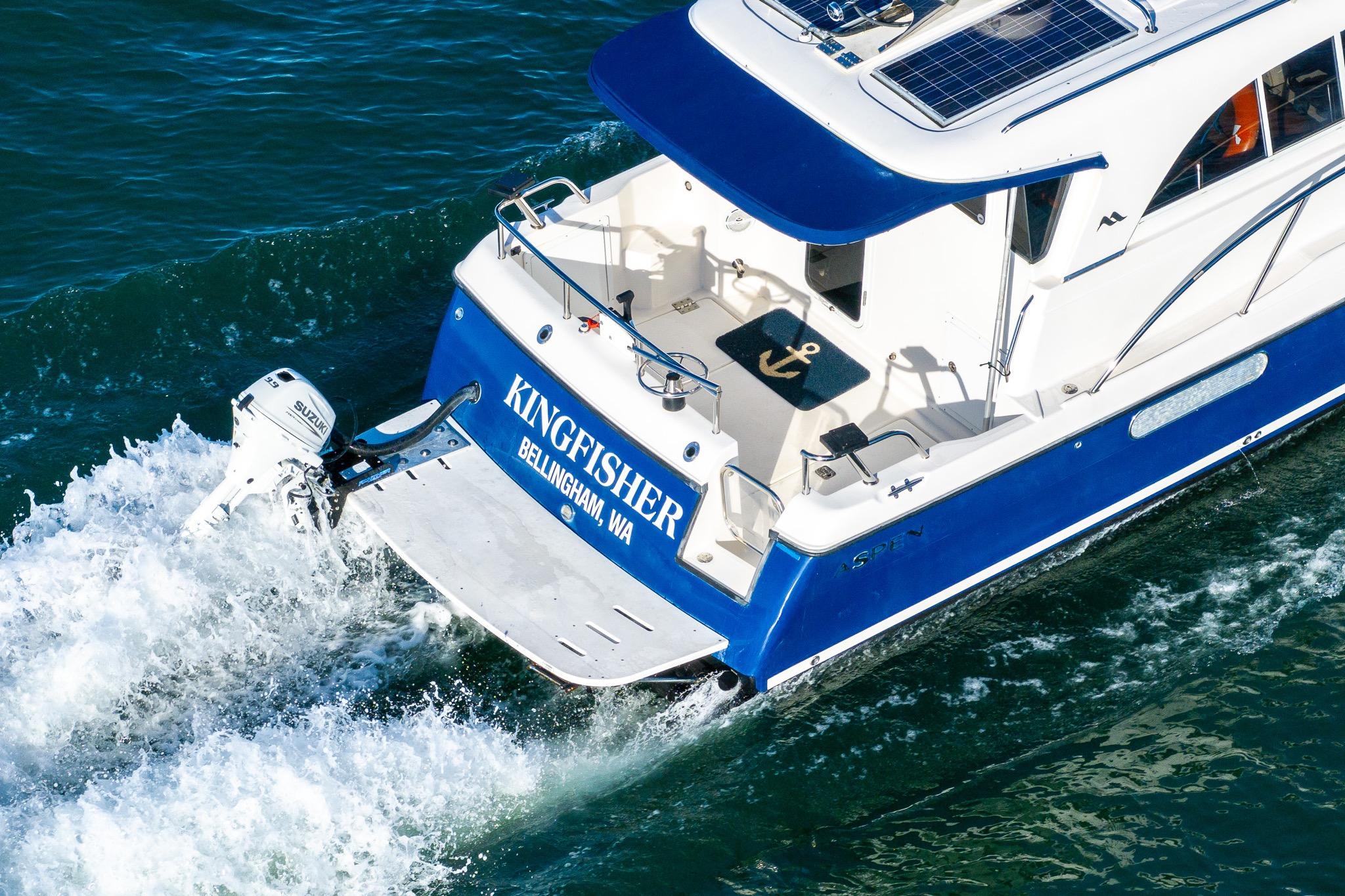 Aspen C90 boat "Kingfisher" cruising in Bellingham, WA, 2012 model.