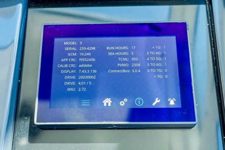 Display screen showing technical data for 2024 Formula 380 Super Sport Crossover OB.
