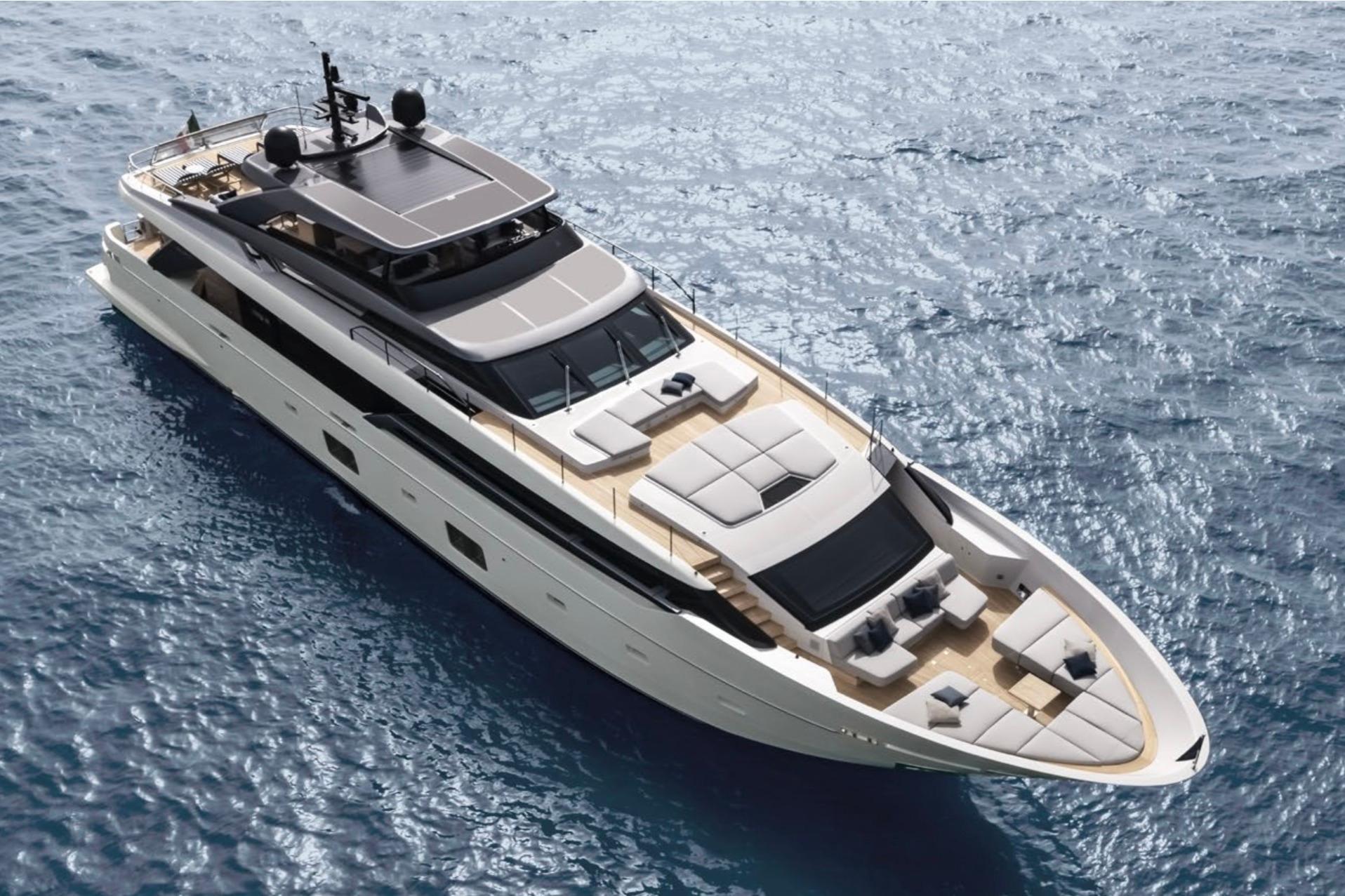 Luxurious 2026 Sanlorenzo SL120A yacht cruising on open sea.