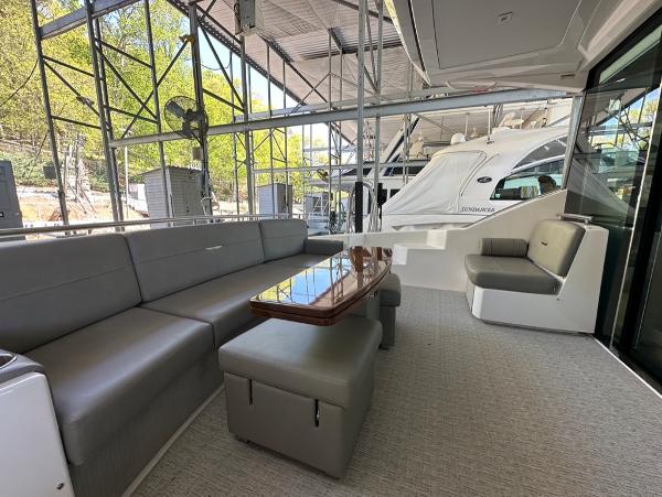2019 Tiara Yachts C53 interior with modern seating and table.