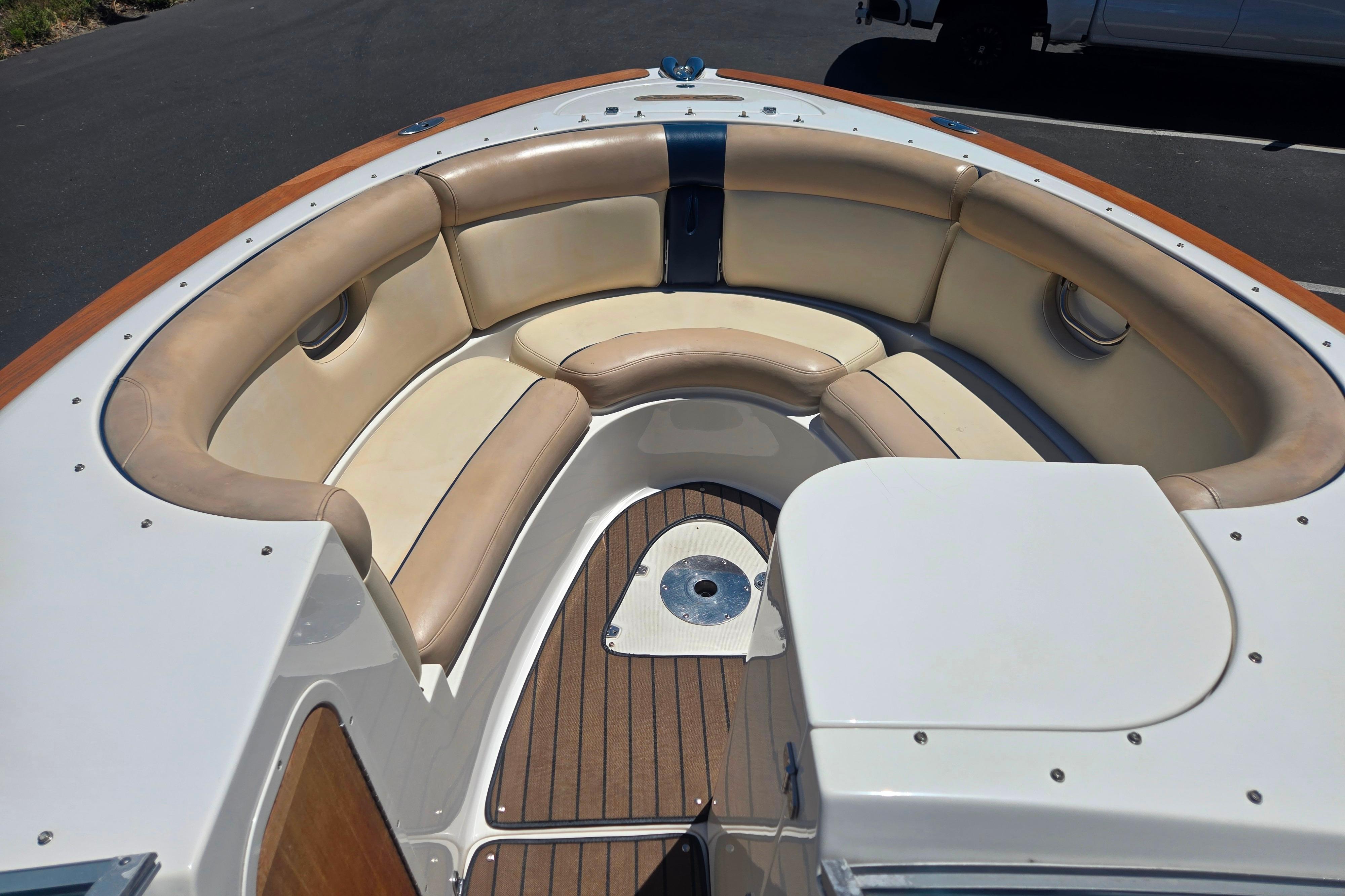 Luxurious seating area on a 2002 Chris-Craft Launch 28 GT I/O boat.