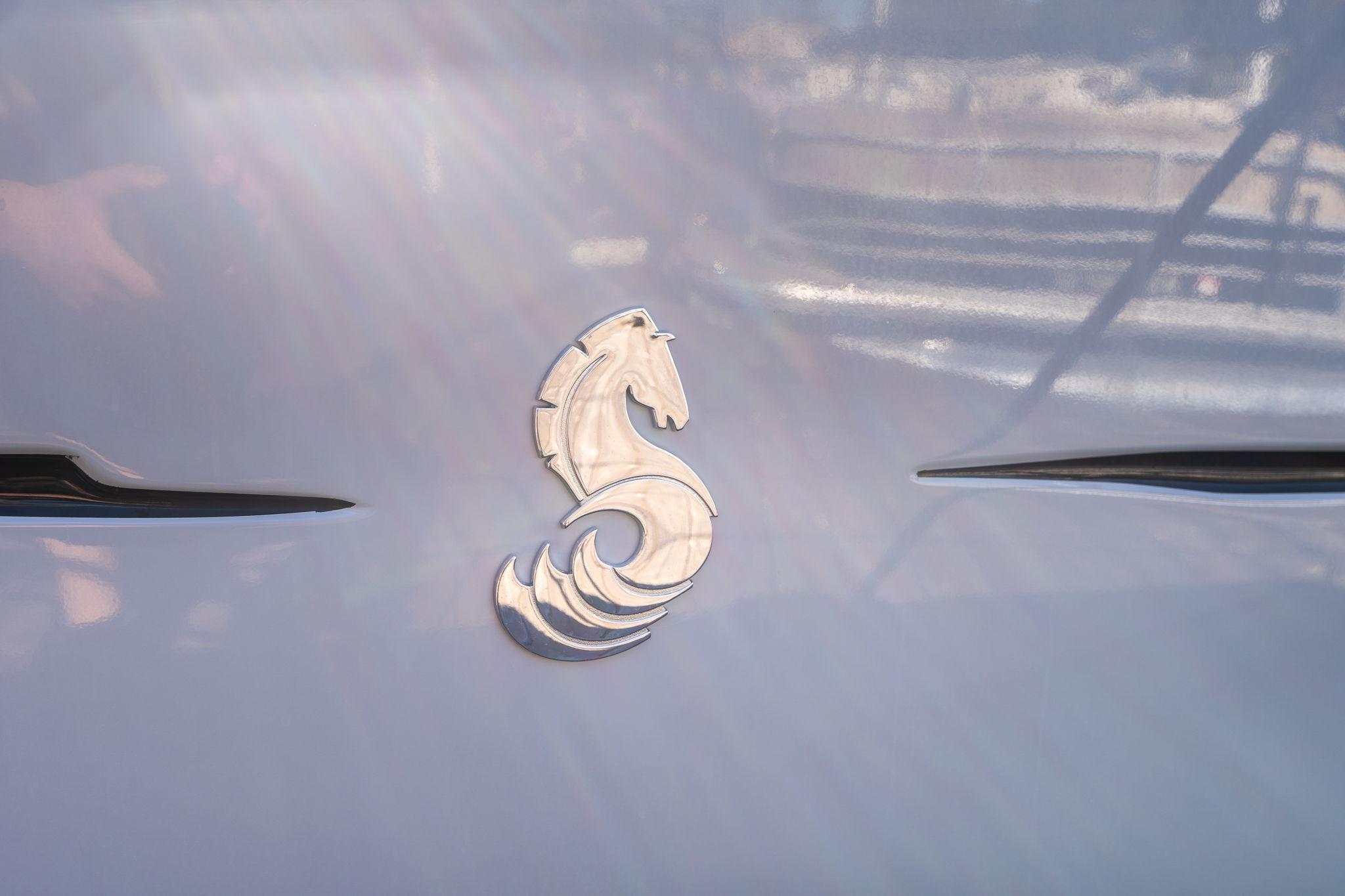 Beneteau Oceanis 50 emblem on hull, 2013 model, with seahorse design.