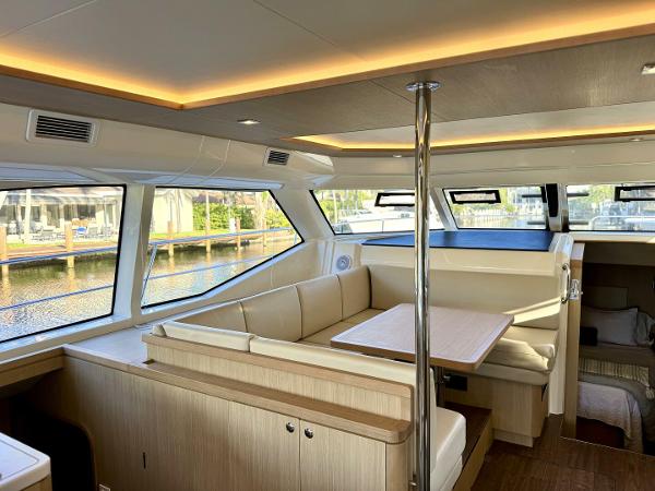 Luxurious interior of 2022 Aquila 44 yacht with spacious seating and modern design.