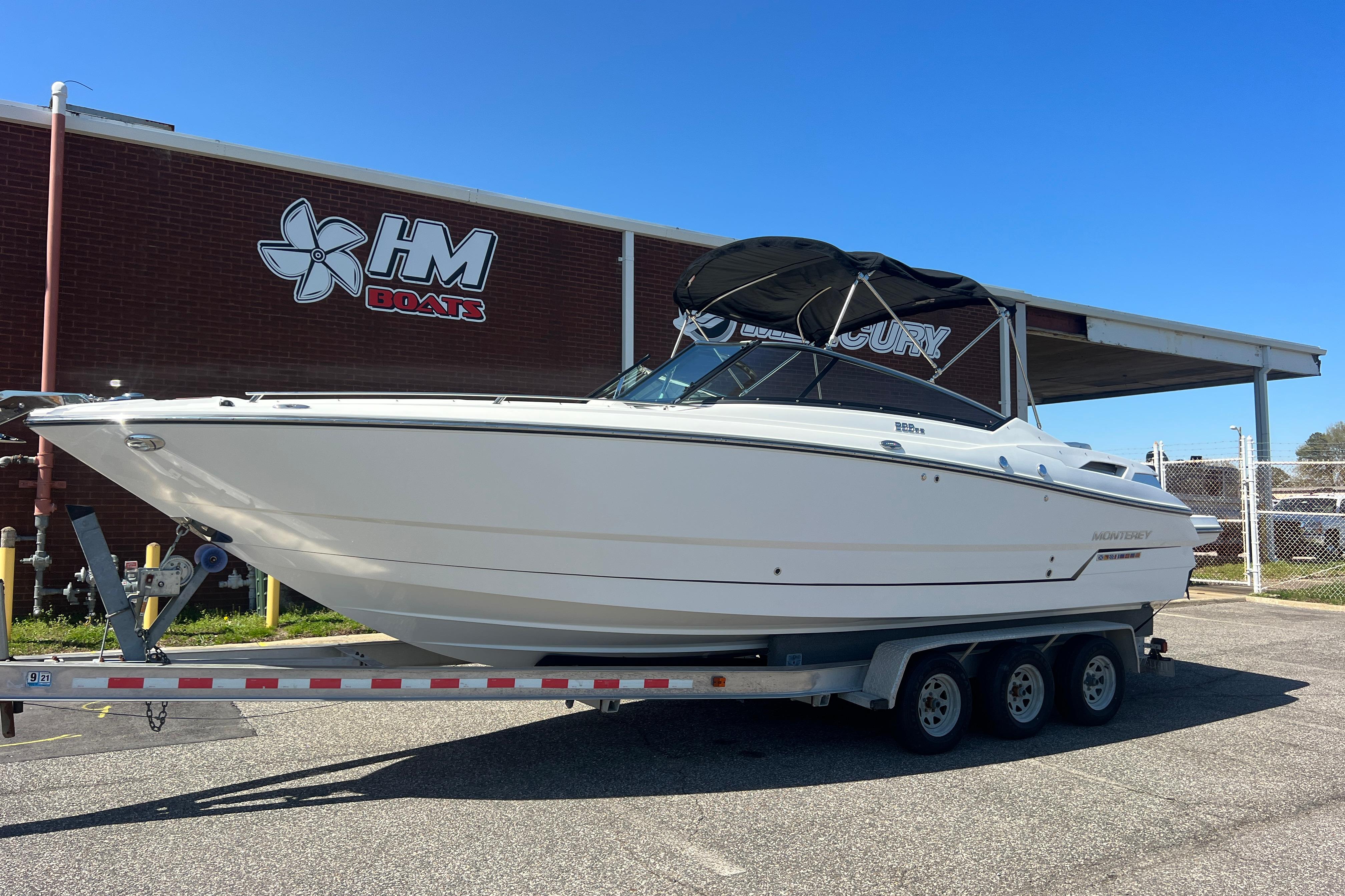 2017 Monterey 298SS Super Sport boat on trailer at HM Boats dealership.