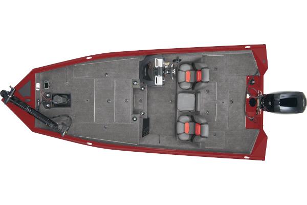 Manufacturer Provided Image: 2025 Tracker Pro Team 195 Tournament Edition boat, top view, red exterior, dual seating, fishing equipment.