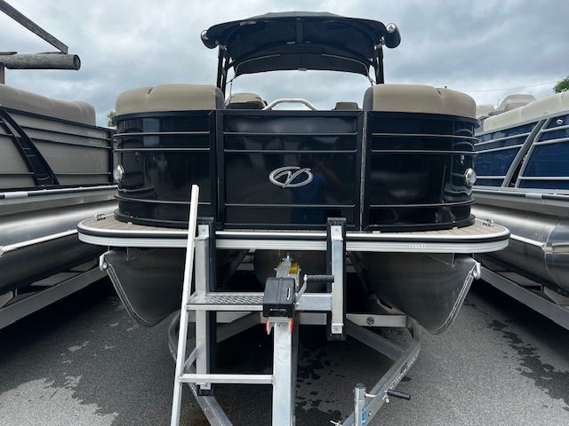 2023 Veranda VP22RCT pontoon boat on trailer, front view.