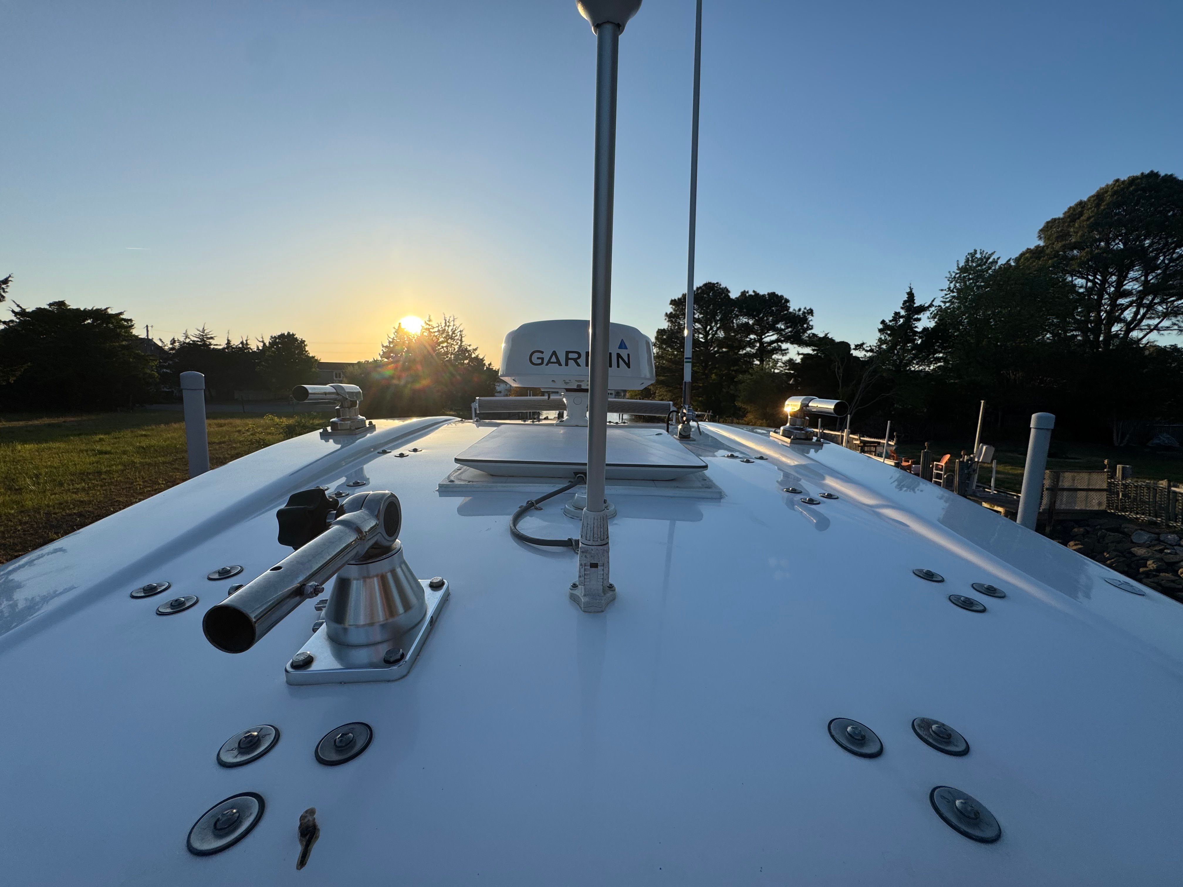 Cape Horn 32 XS 2021 boat at sunset, front deck view.