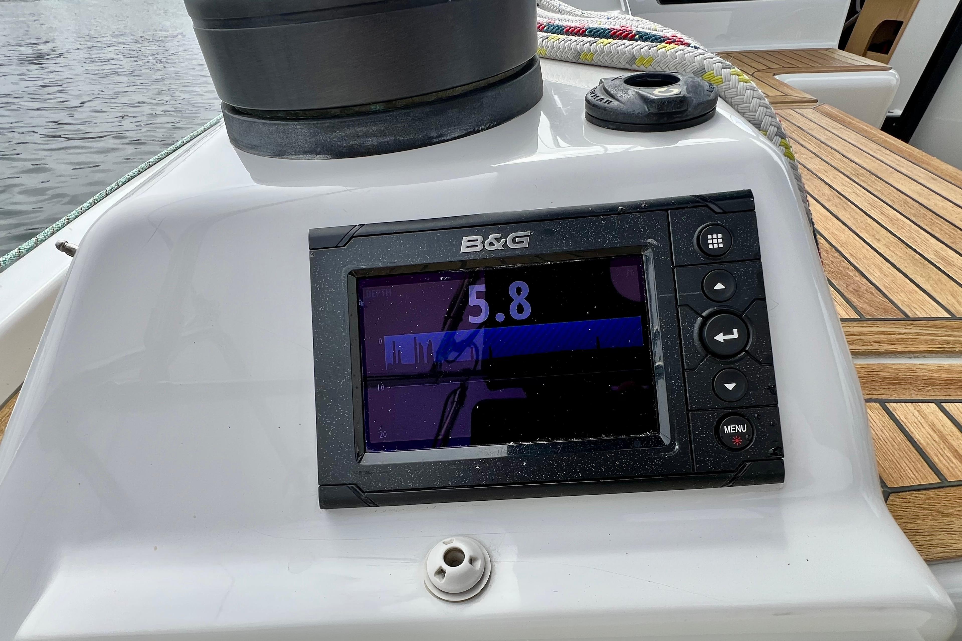 B&G navigation display on 2016 Hanse 455 yacht, showing speed of 5.8 knots.