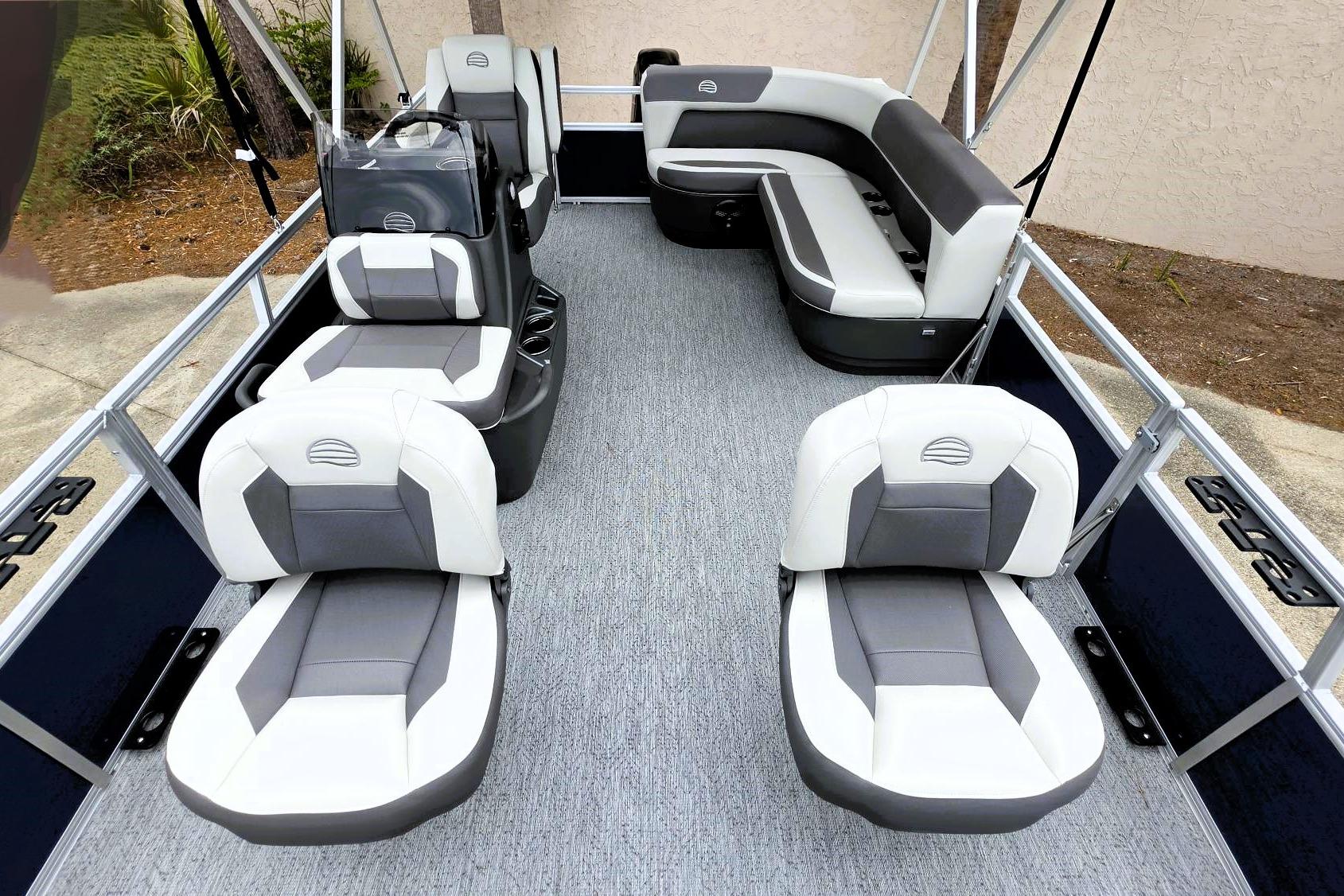 2026 Sun Tracker Bass Buggy 16 XL Select pontoon boat interior with seating arrangement.